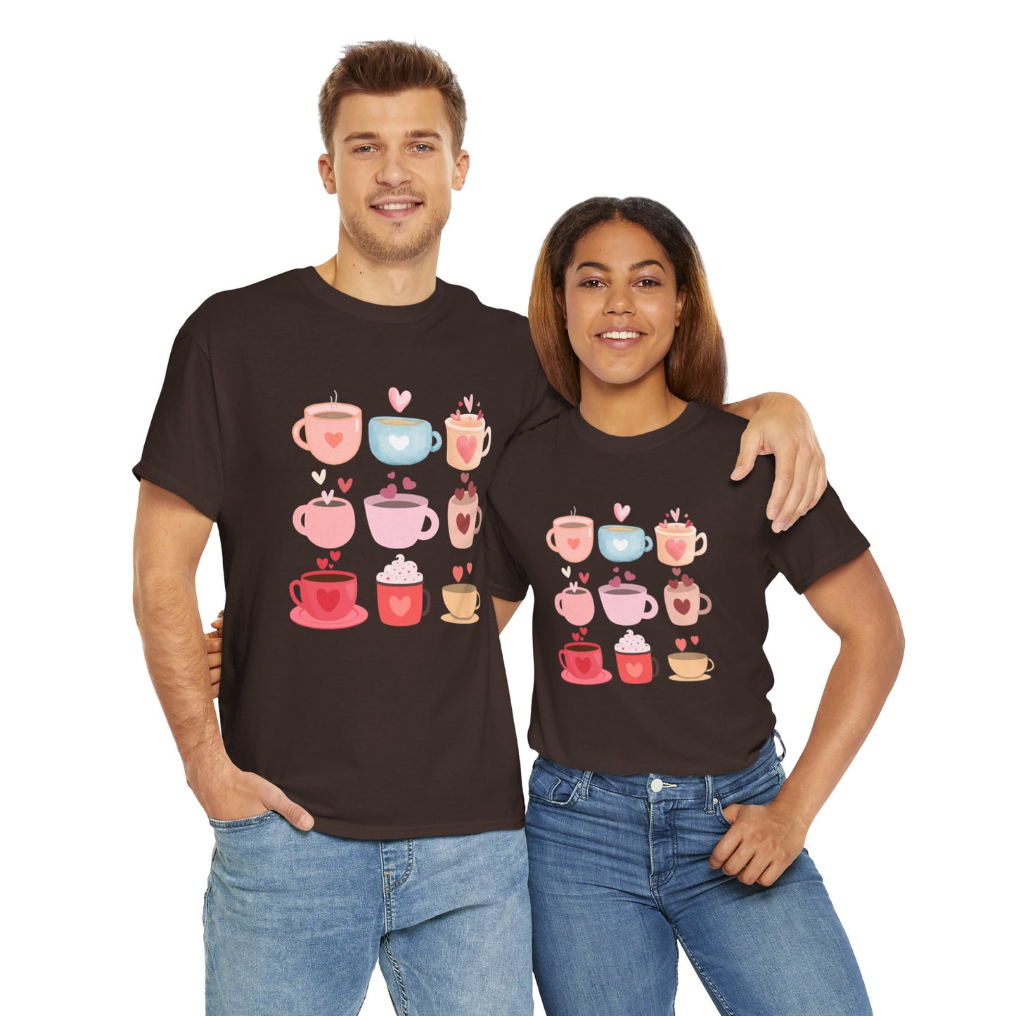 Best Unisex Coffee T-Shirt "Coffee Mugs Hearts"