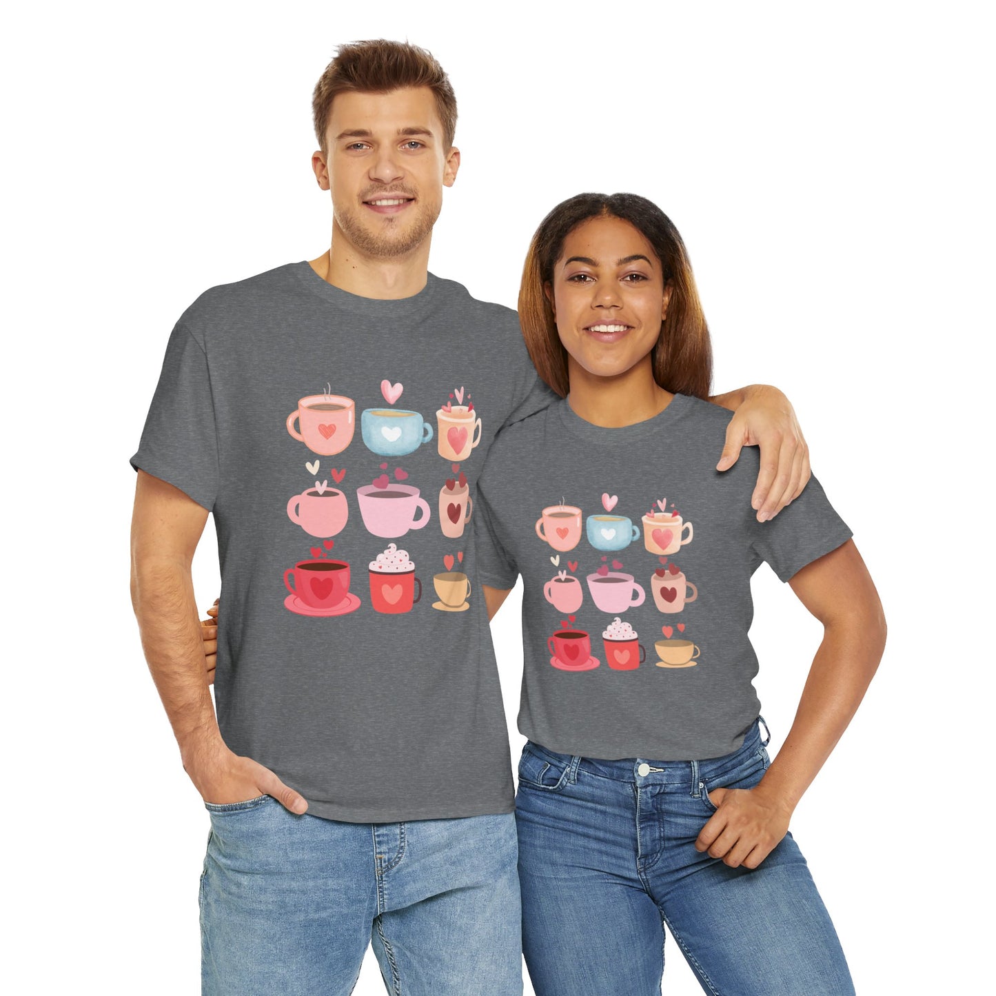 Best Unisex Coffee T-Shirt "Coffee Mugs Hearts"