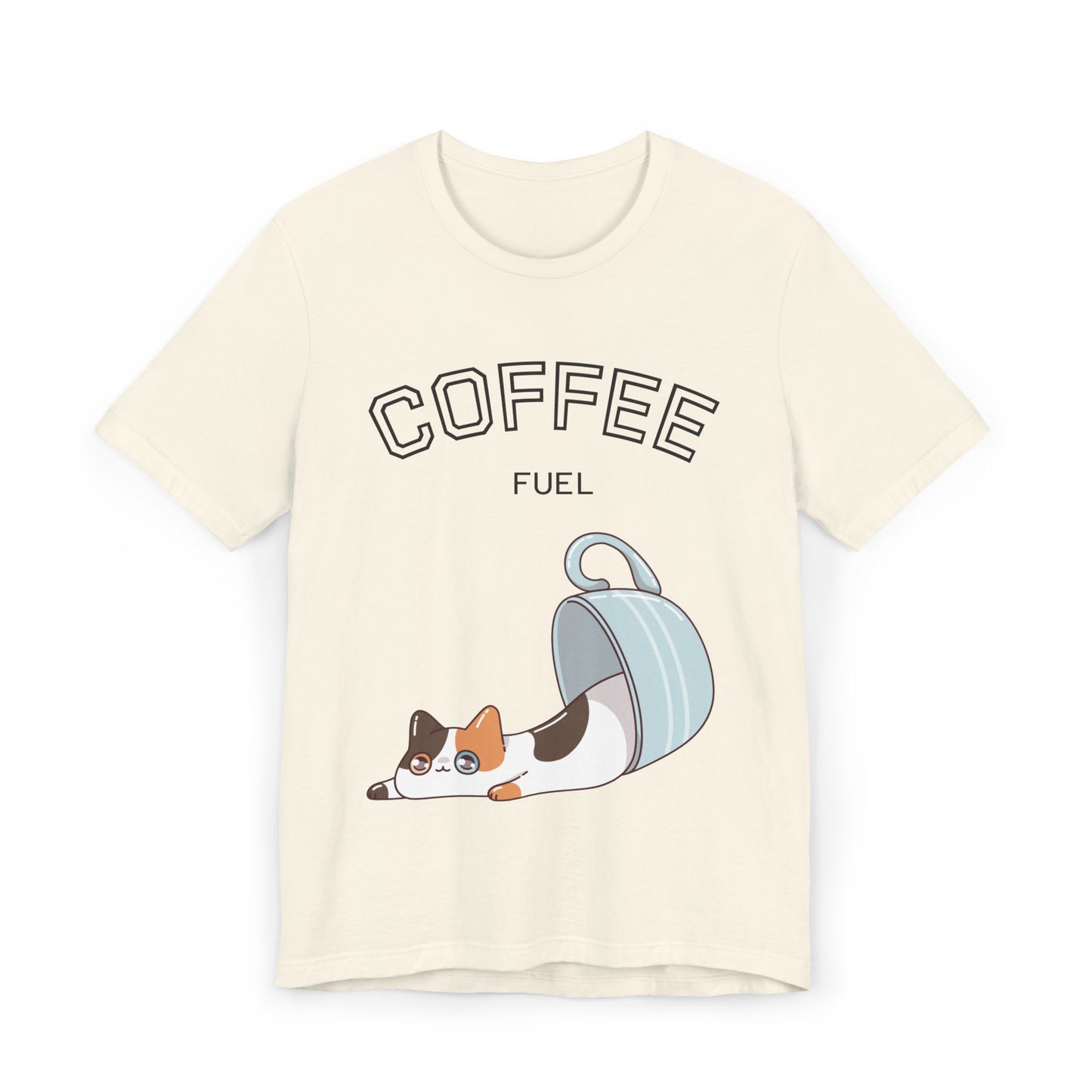 Coffee Fuel Cat T-Shirt – Cute Coffee Cup Kitty Graphic Tee for Coffee Lovers (USA Only)