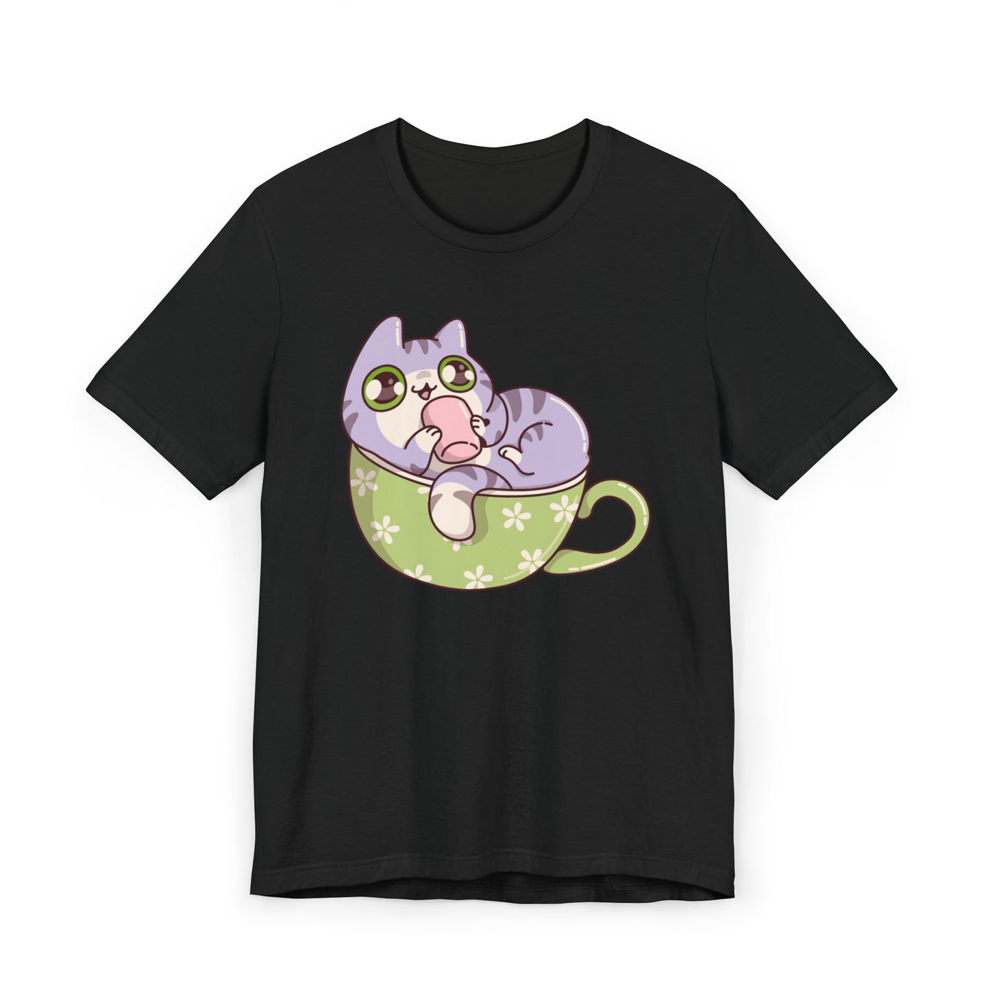 Cat in a Teacup T-Shirt – Cute Cartoon Kitty Coffee Cup Graphic Tee for Cat & Coffee Lovers (USA Only)