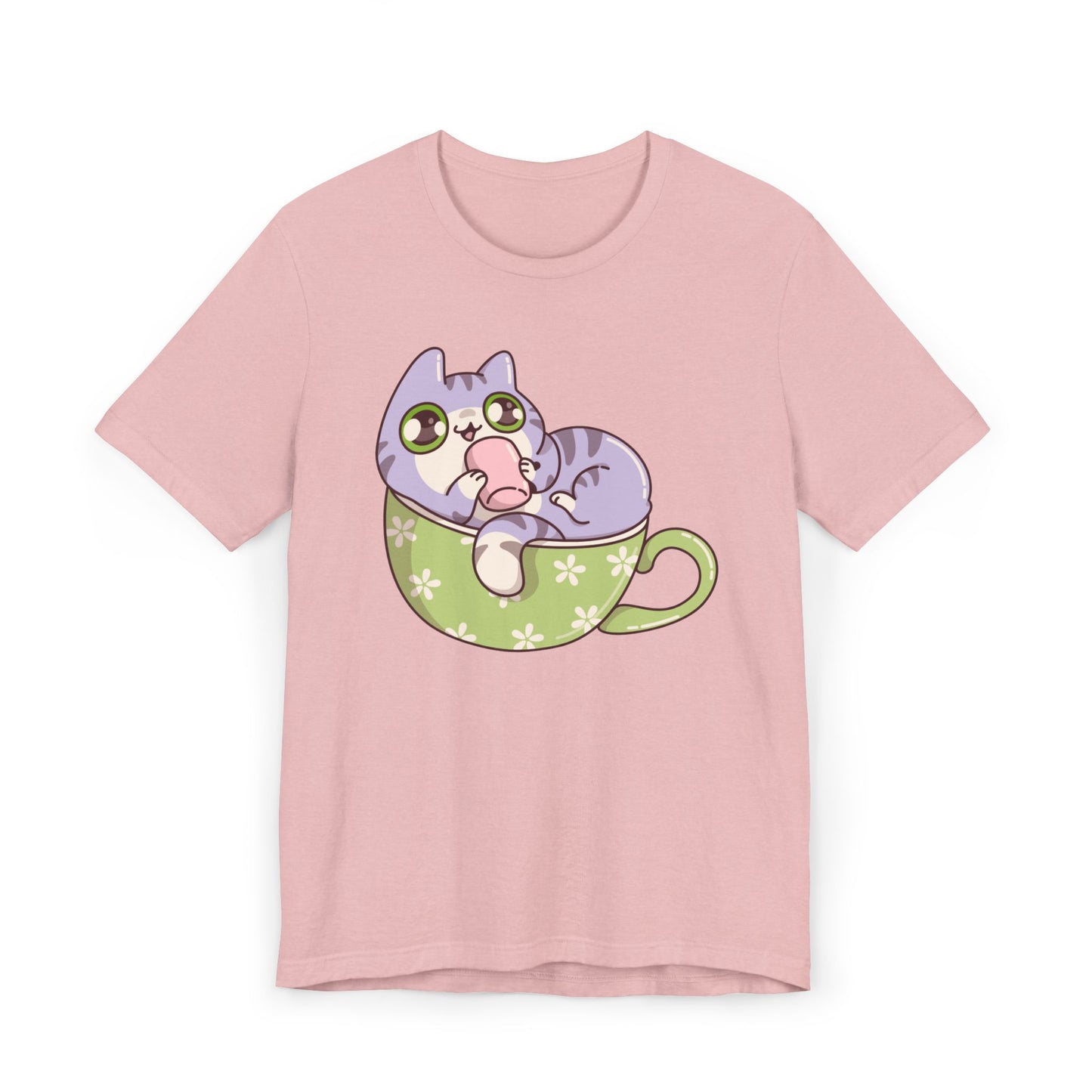 Cat in a Teacup T-Shirt – Cute Cartoon Kitty Coffee Cup Graphic Tee for Cat & Coffee Lovers (USA Only)