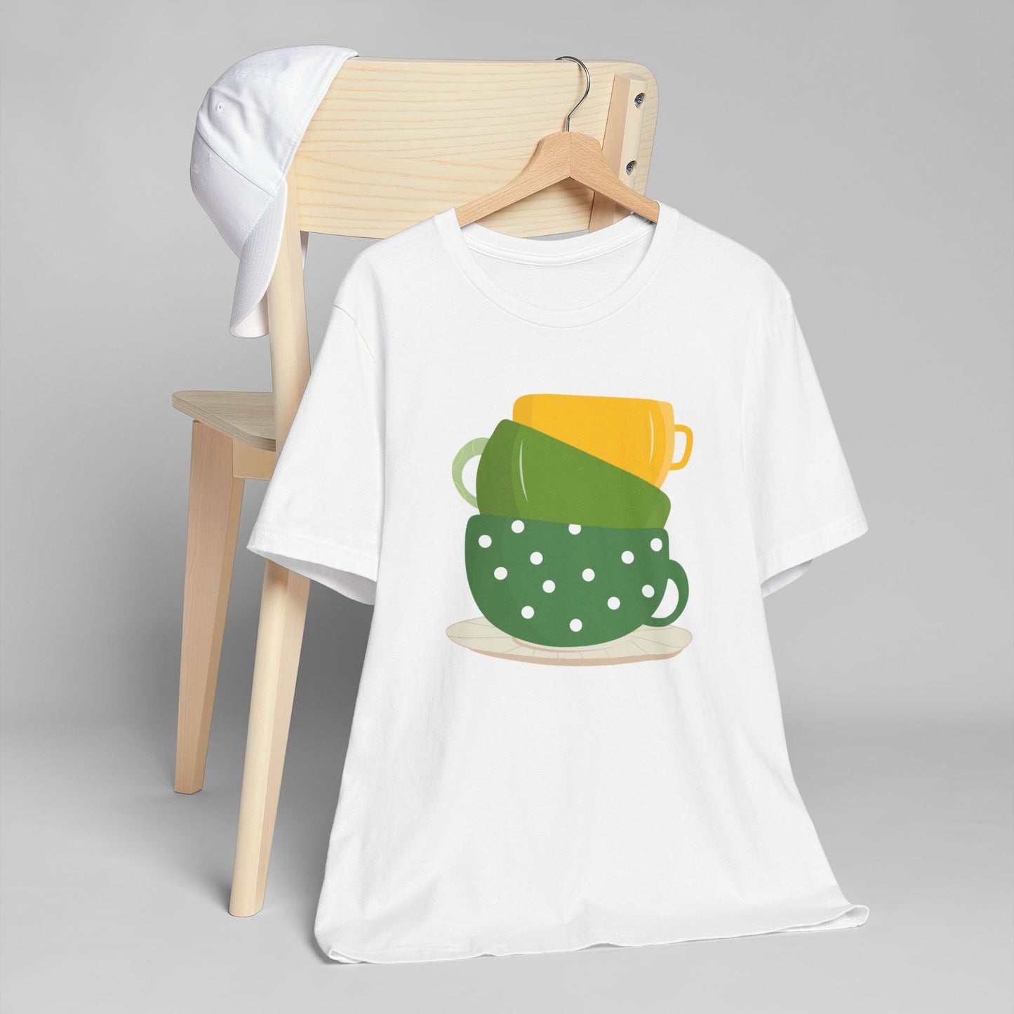 Stacked Coffee Cups T-Shirt – Fun Colorful Mug Graphic Tee for Coffee Lovers (USA Only)