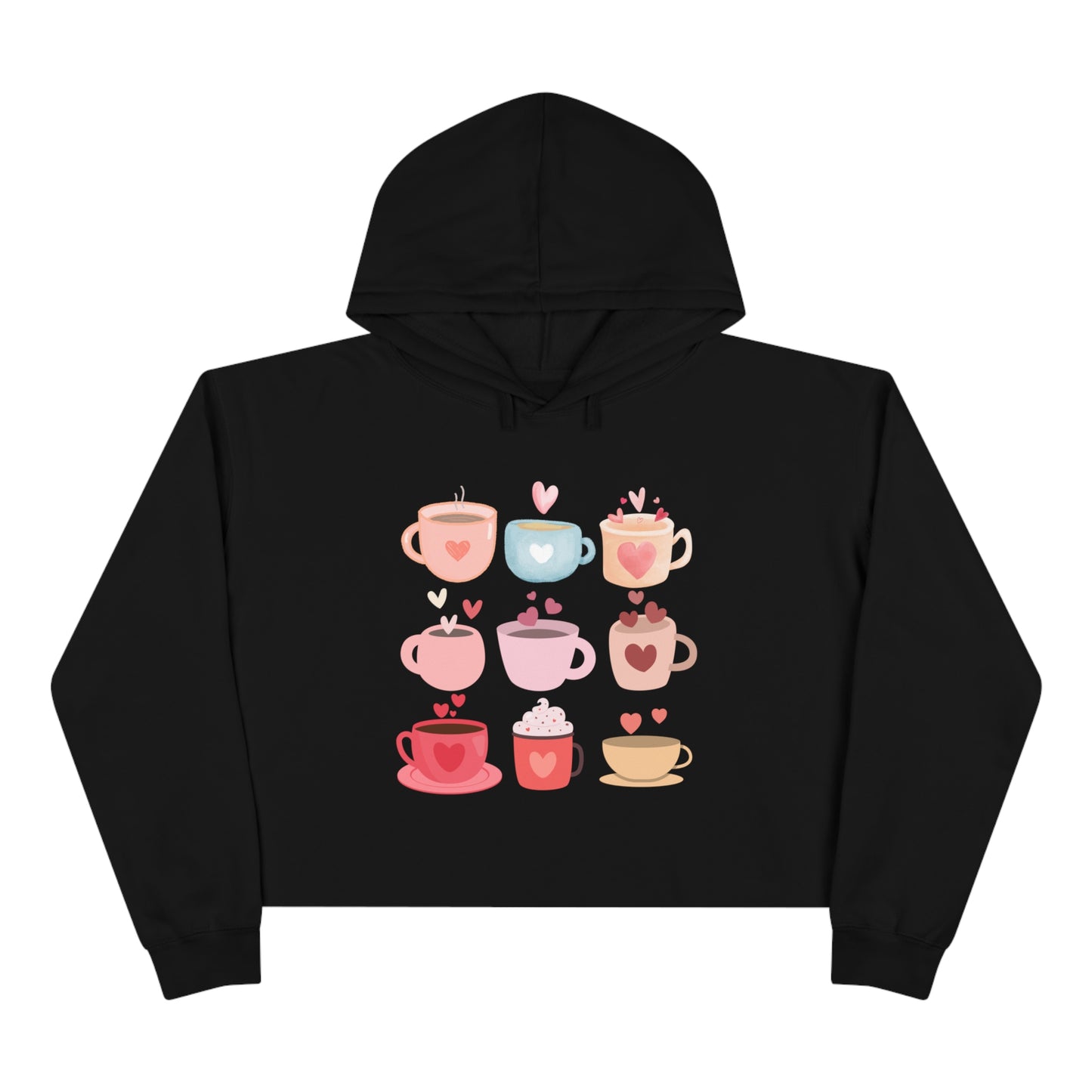 Best Coffee Cropped Hoodie "Coffee Mugs Hearts"