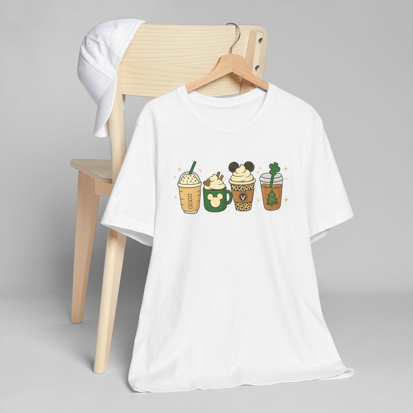 ☕🎄 Holiday Coffee Cups Unisex T-Shirt USA | Festive Coffee Tee
