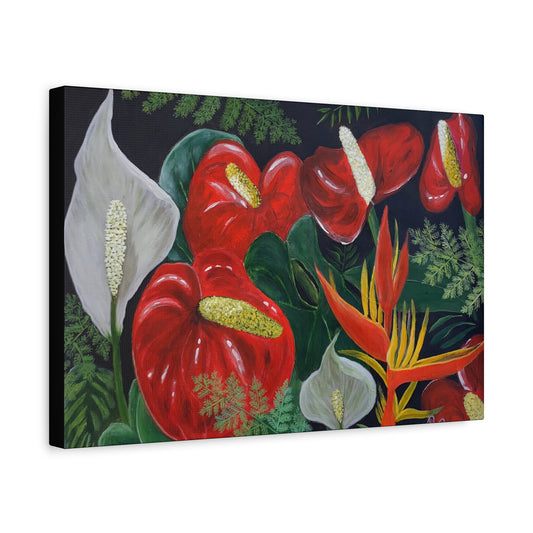 Red Anthuriums & Bird of Paradise — Canvas Print