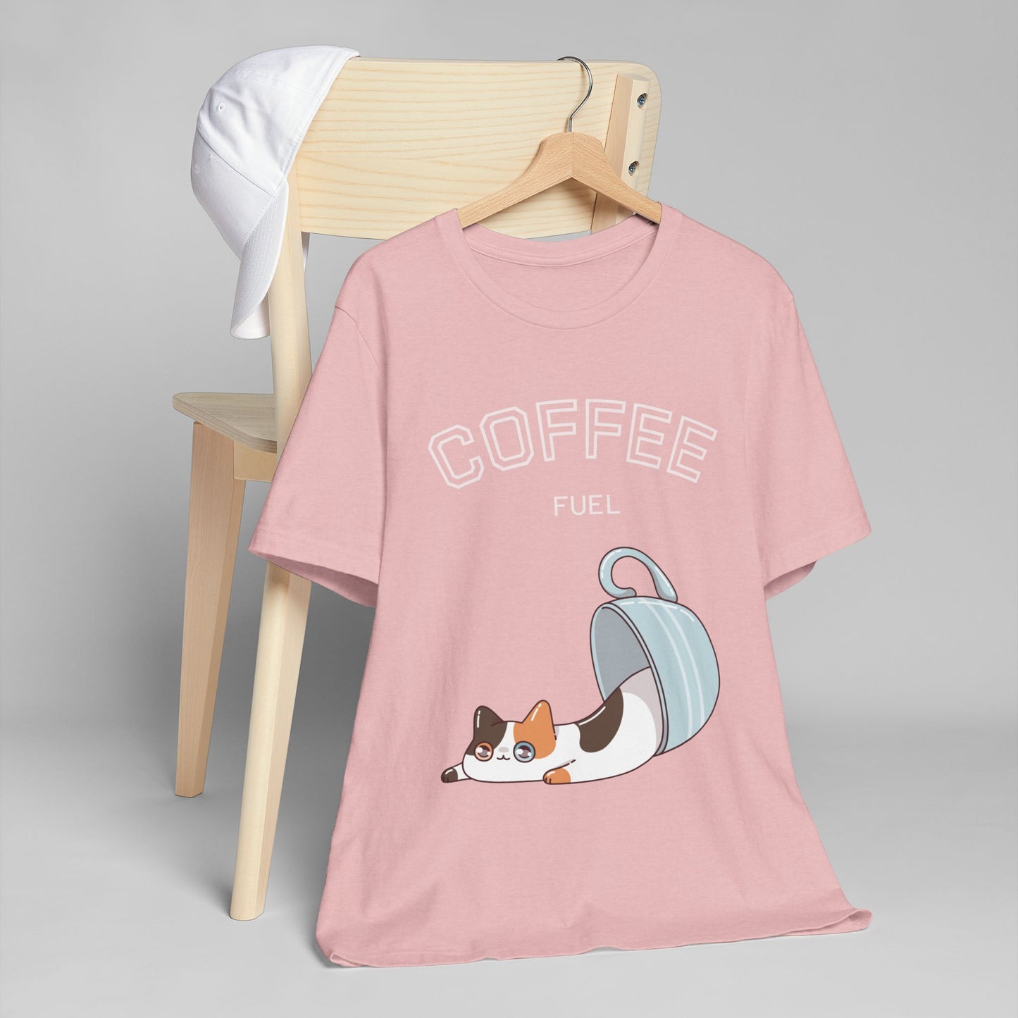 Coffee Fuel Cat T-Shirt – Cute Coffee Cup Kitty Graphic Tee for Coffee Lovers (USA Only)