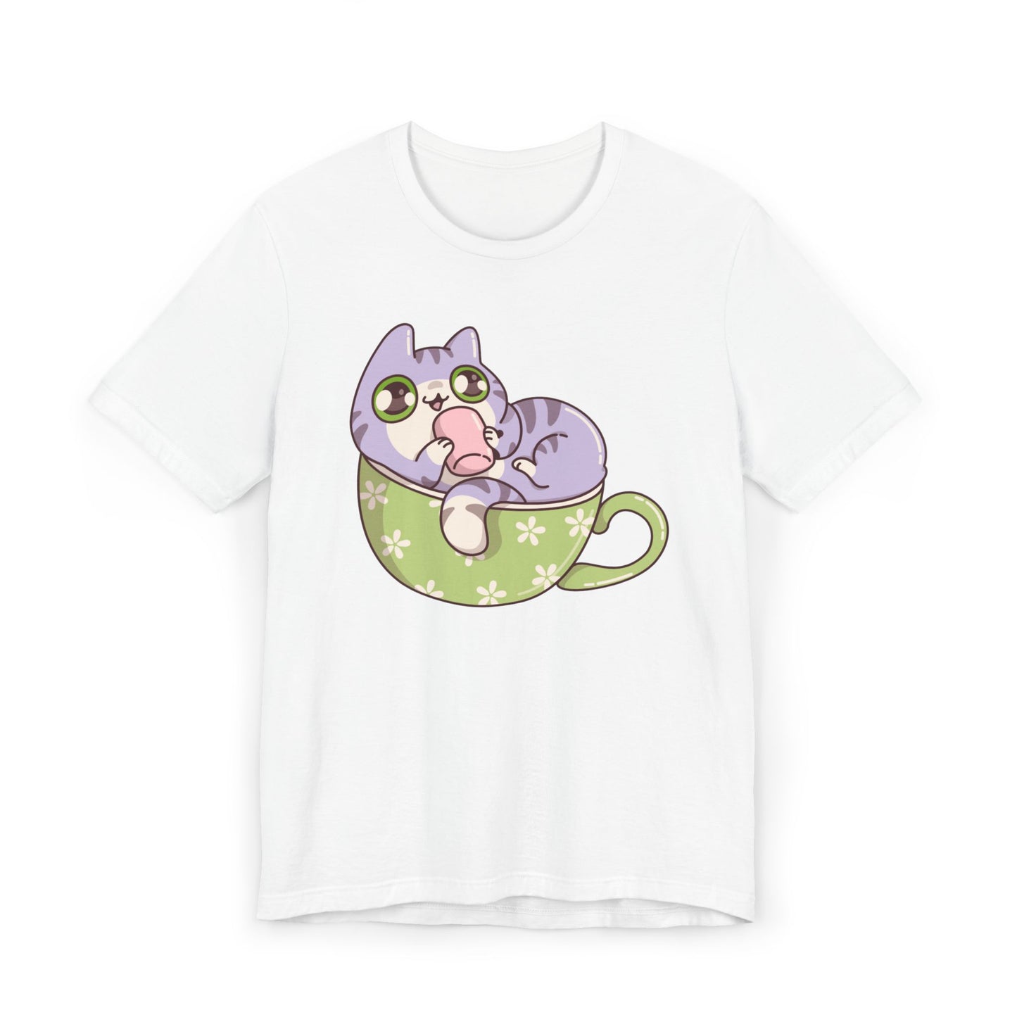 Cat in a Teacup T-Shirt – Cute Cartoon Kitty Coffee Cup Graphic Tee for Cat & Coffee Lovers (USA Only)