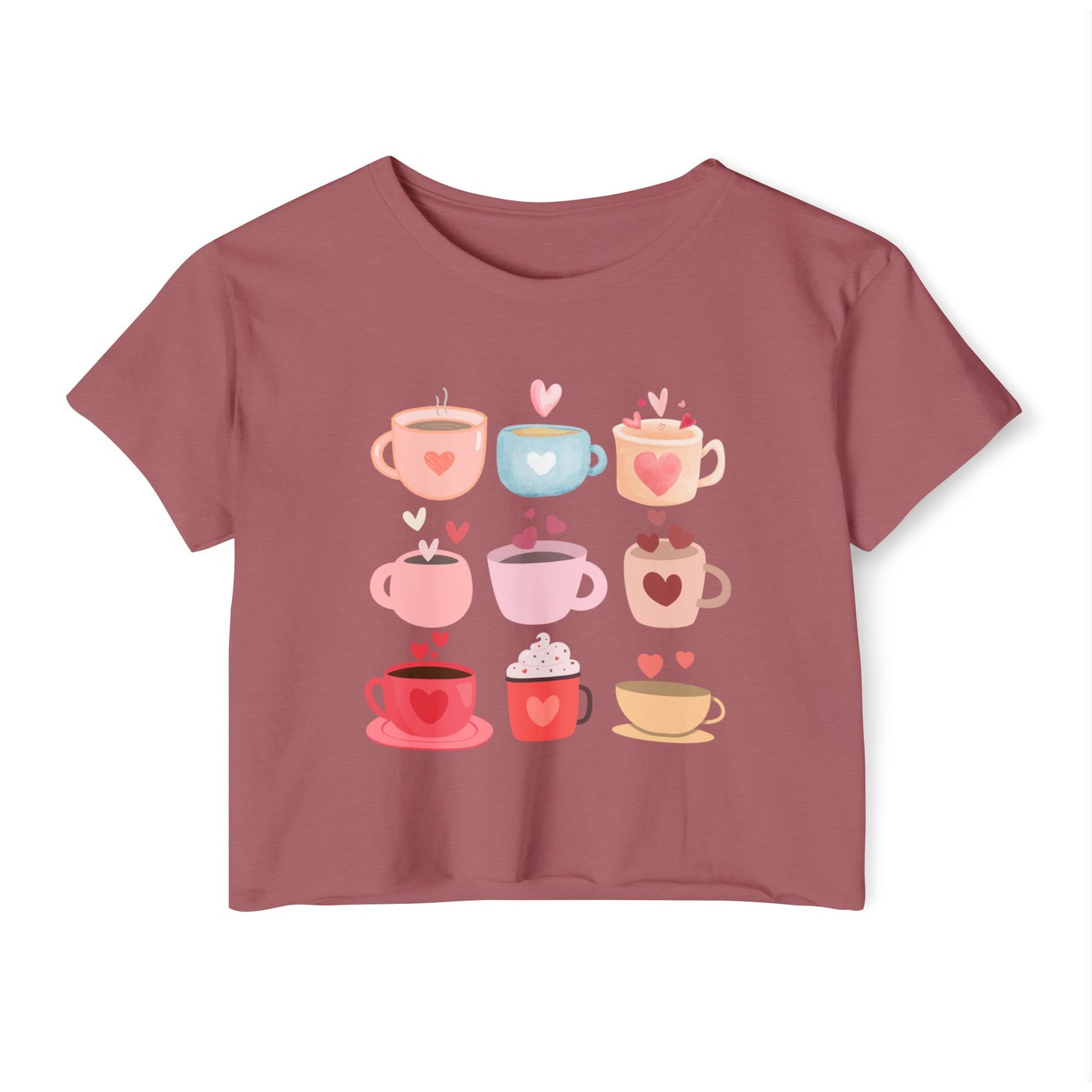 Best Coffee Cropped T-Shirt "Coffee Mugs Hearts"