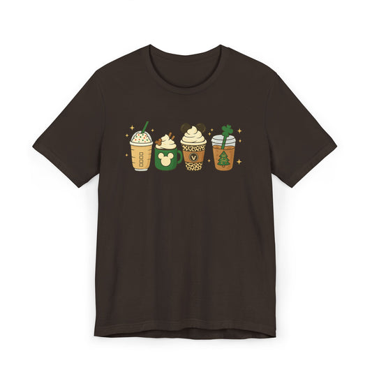 ☕🎄 Holiday Coffee Cups Unisex T-Shirt USA | Festive Coffee Tee