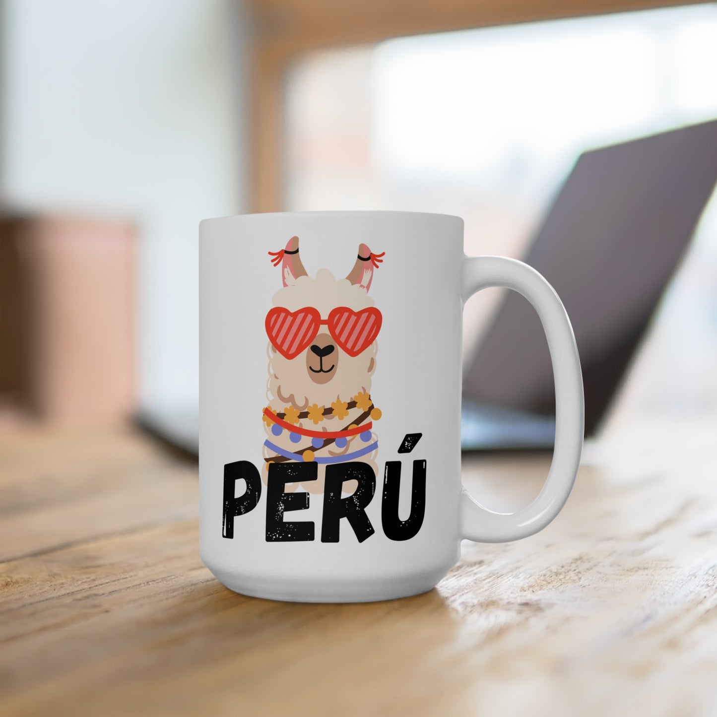 Best Peruvian Ceramic Coffee Mug, (11oz, 15oz) "Llama Heart"