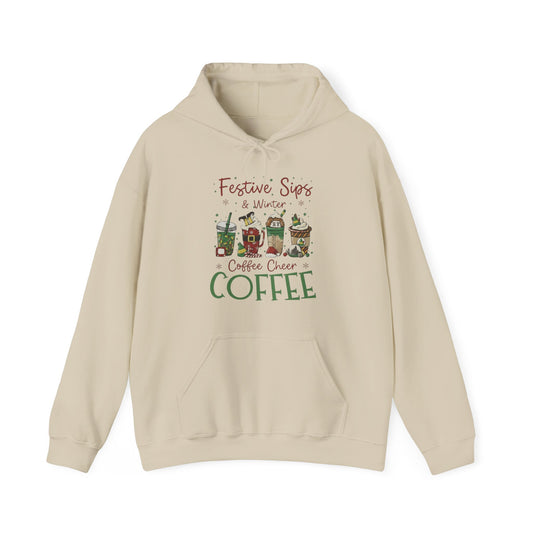 Festive Sips & Winter Coffee Cheer Hoodie USA ❄️☕ – Unisex Holiday Coffee Hoodie