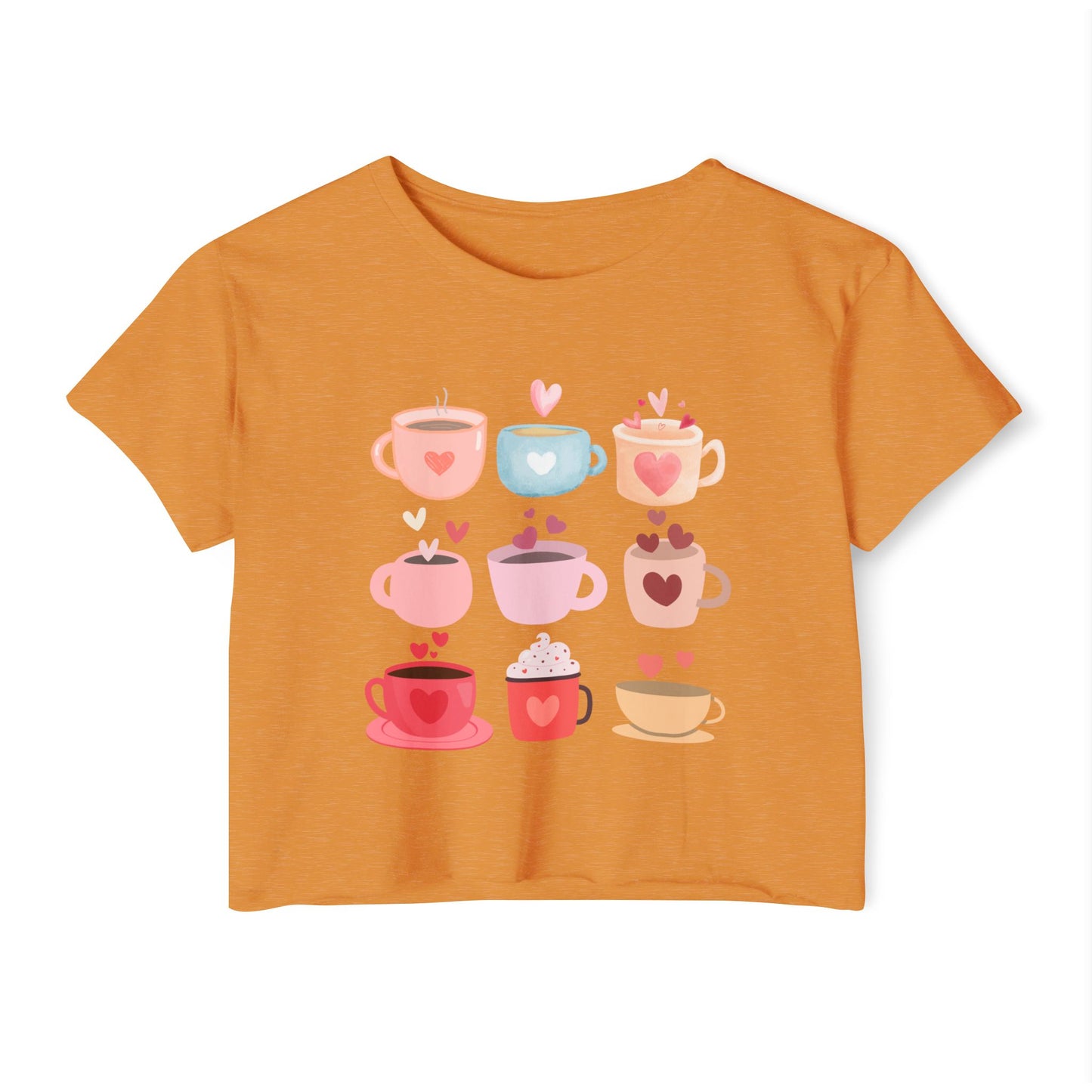 Best Coffee Cropped T-Shirt "Coffee Mugs Hearts"