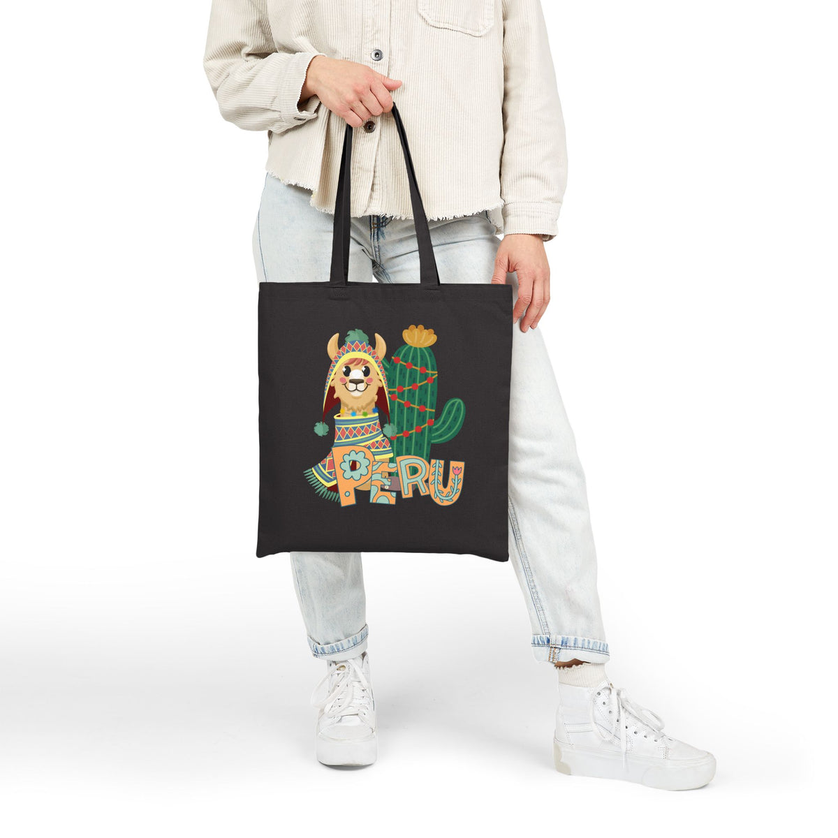 Best Peru Llama Cactus Canvas Tote Bag