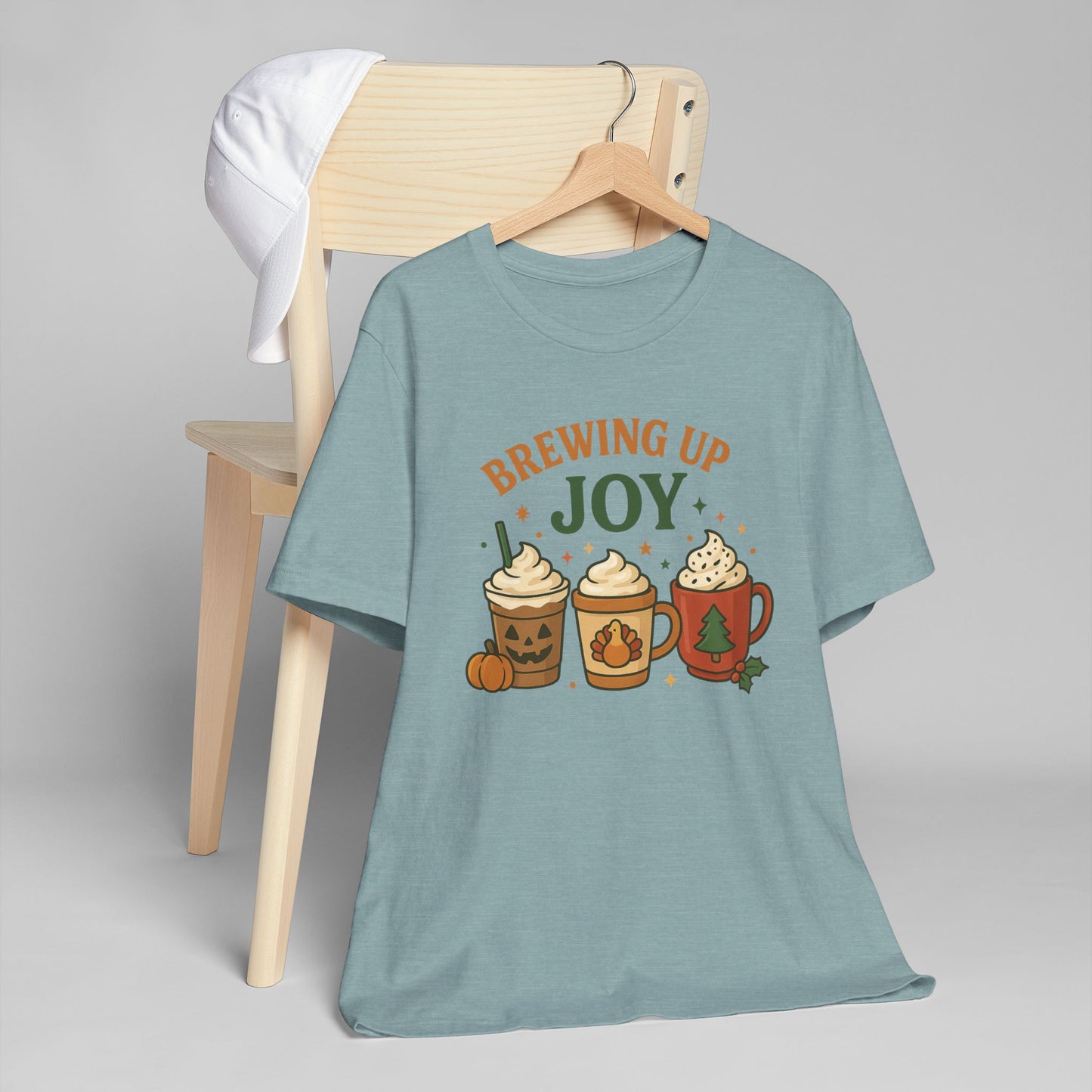🎃🦃🎄 Brewing Up Joy Unisex T-Shirt USA | Holiday Coffee Tee
