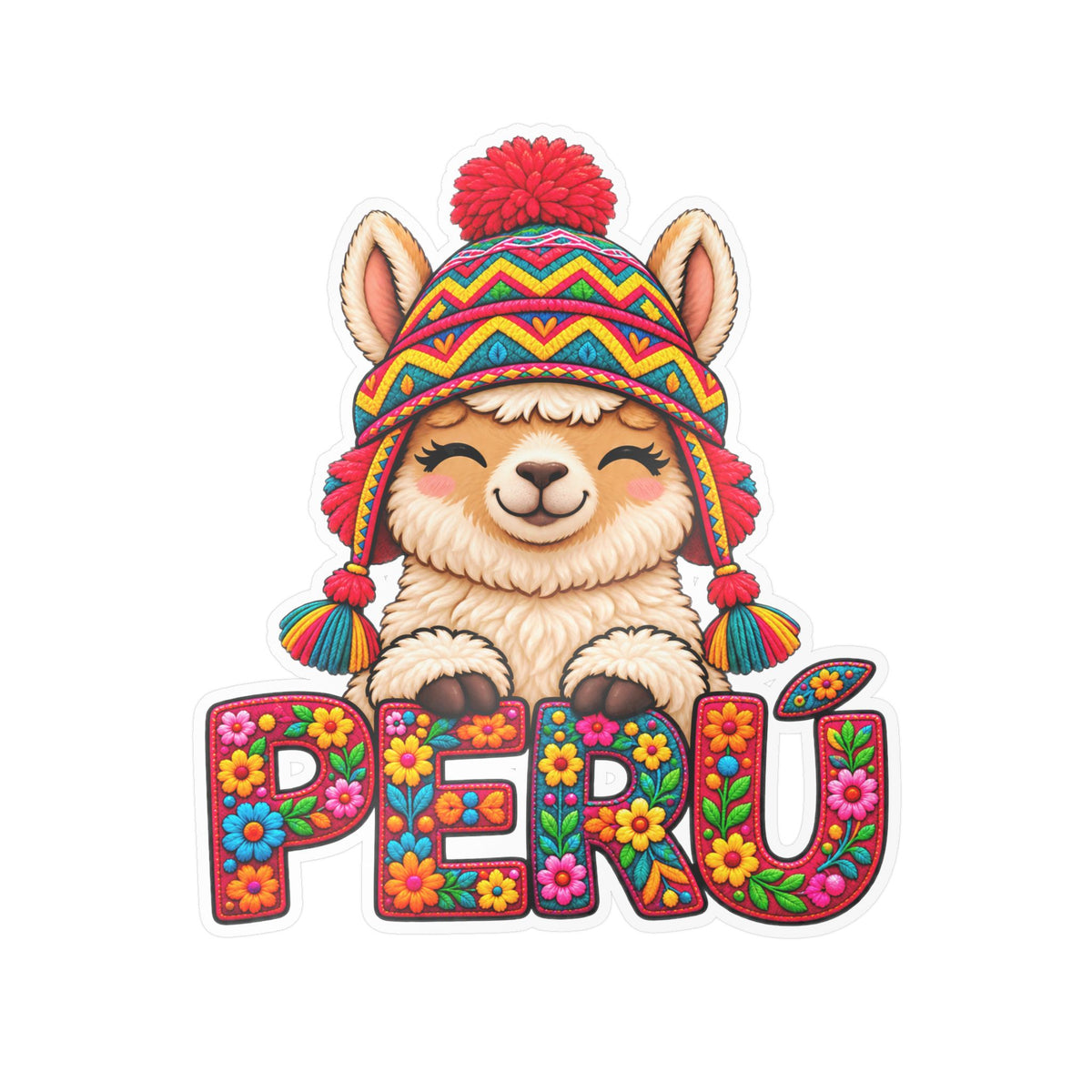 Best Chullo Llama Peru Sticker - Cute Floral Andean Decal