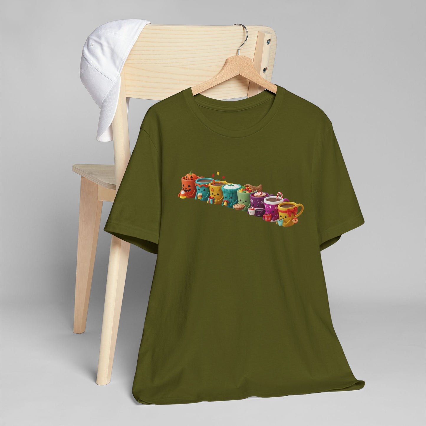 ☕🎉 Festive Coffee Cups Parade T-Shirt USA | Holiday Coffee Tee