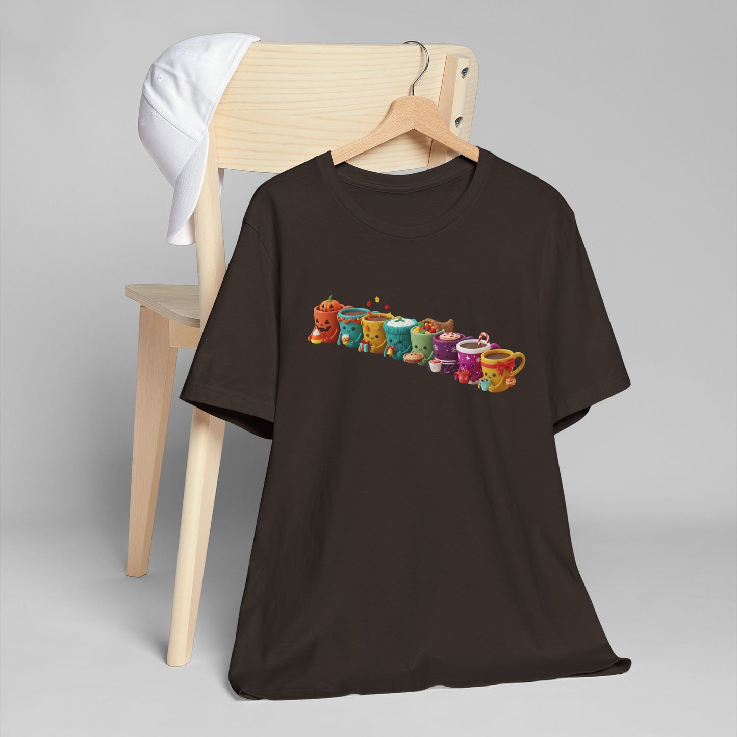 ☕🎉 Festive Coffee Cups Parade T-Shirt USA | Holiday Coffee Tee
