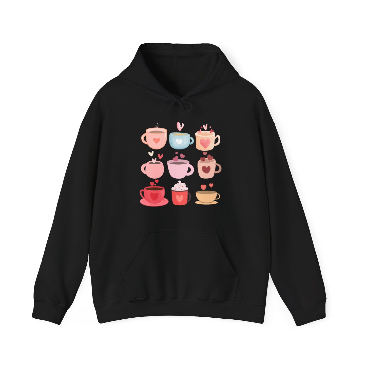 Unisex Coffee Hoodie "Coffee Mugs Hearts"