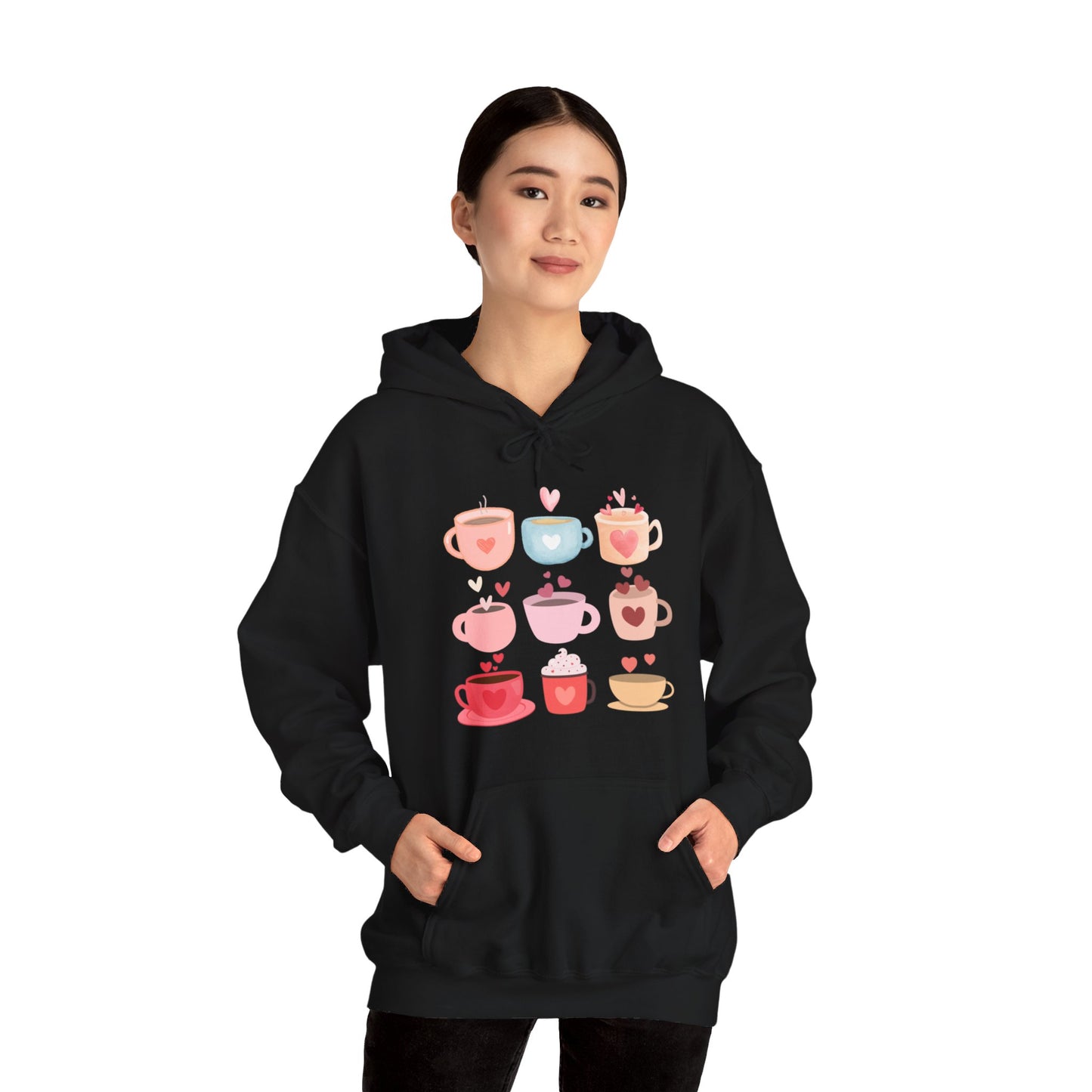 Unisex Coffee Hoodie "Coffee Mugs Hearts"