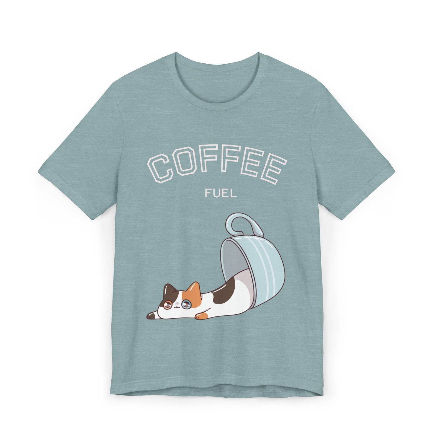 Coffee Fuel Cat T-Shirt – Cute Coffee Cup Kitty Graphic Tee for Coffee Lovers (USA Only)