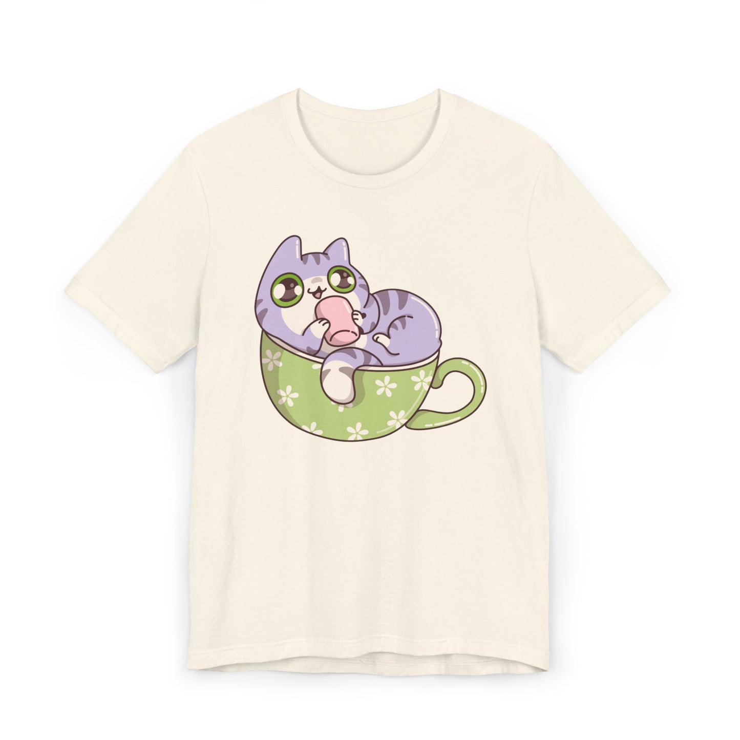 Cat in a Teacup T-Shirt – Cute Cartoon Kitty Coffee Cup Graphic Tee for Cat & Coffee Lovers (USA Only)