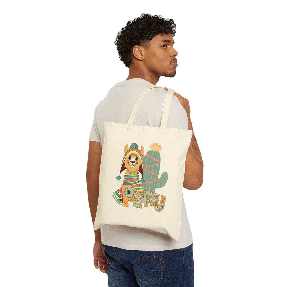 Best Peru Llama Cactus Canvas Tote Bag