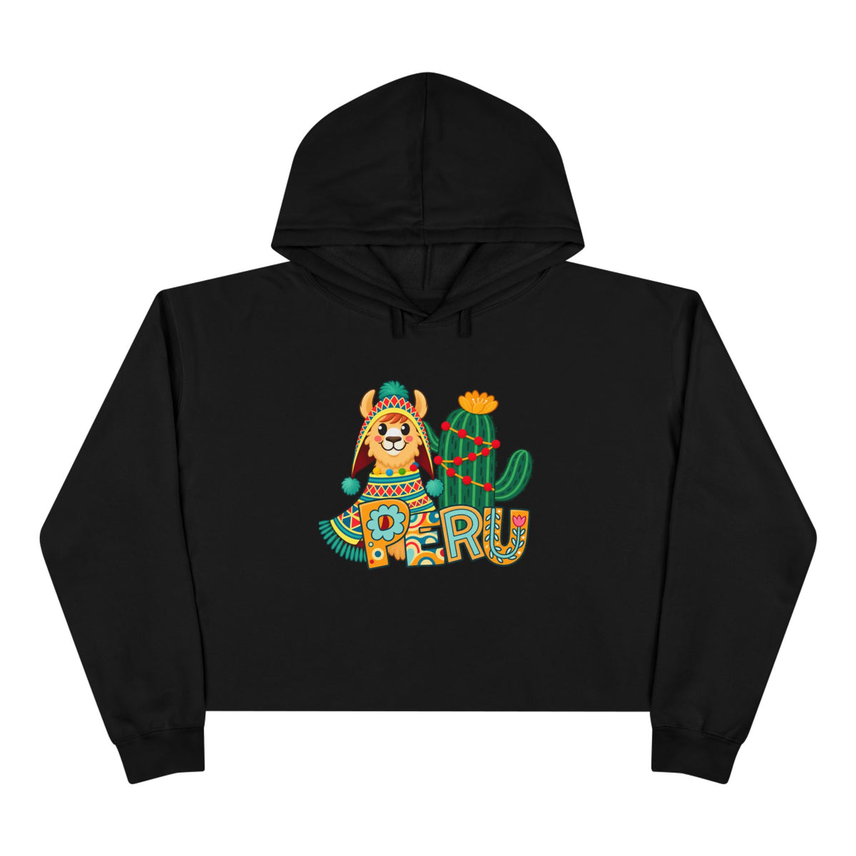 Best Chullo Llama Peru Crop Hoodie - Cute Andean Gift