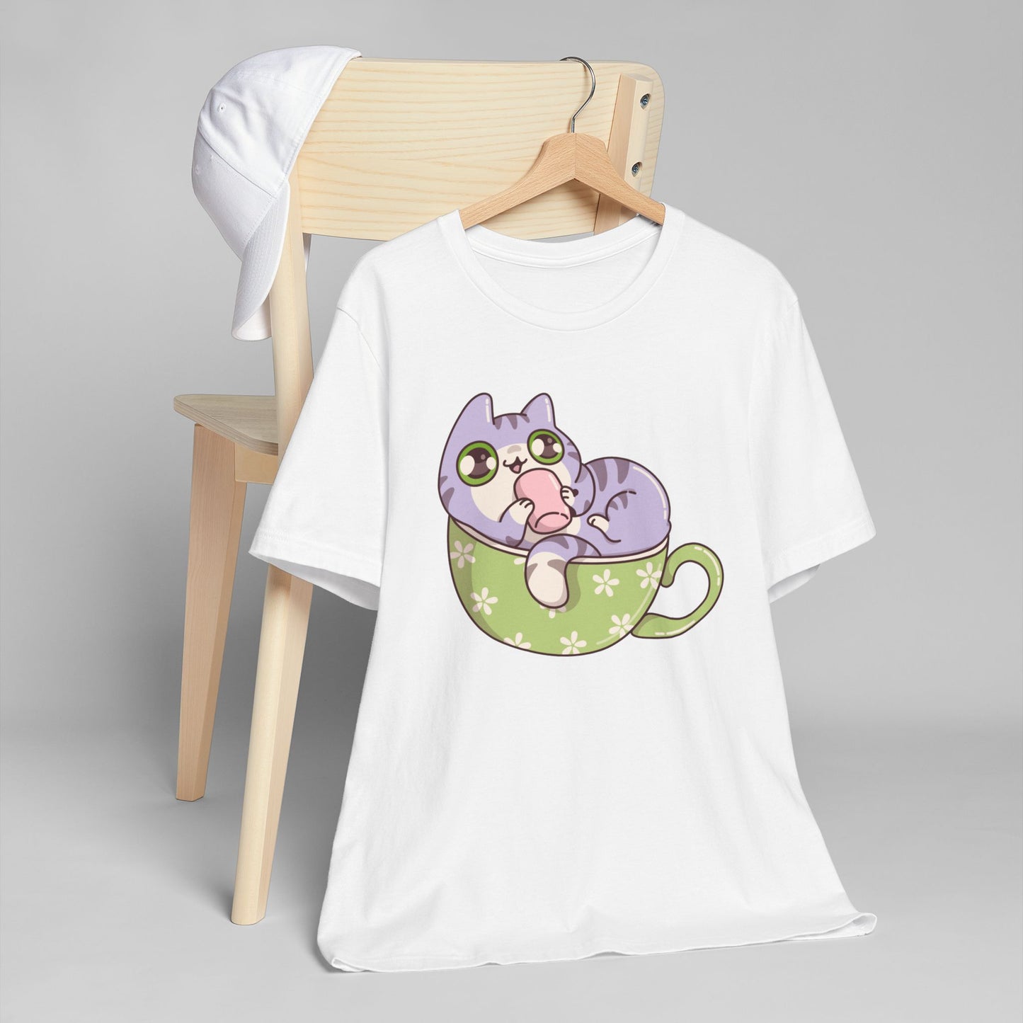 Cat in a Teacup T-Shirt – Cute Cartoon Kitty Coffee Cup Graphic Tee for Cat & Coffee Lovers (USA Only)