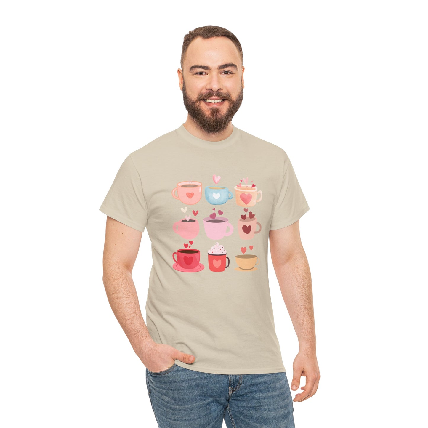 Best Unisex Coffee T-Shirt "Coffee Mugs Hearts"