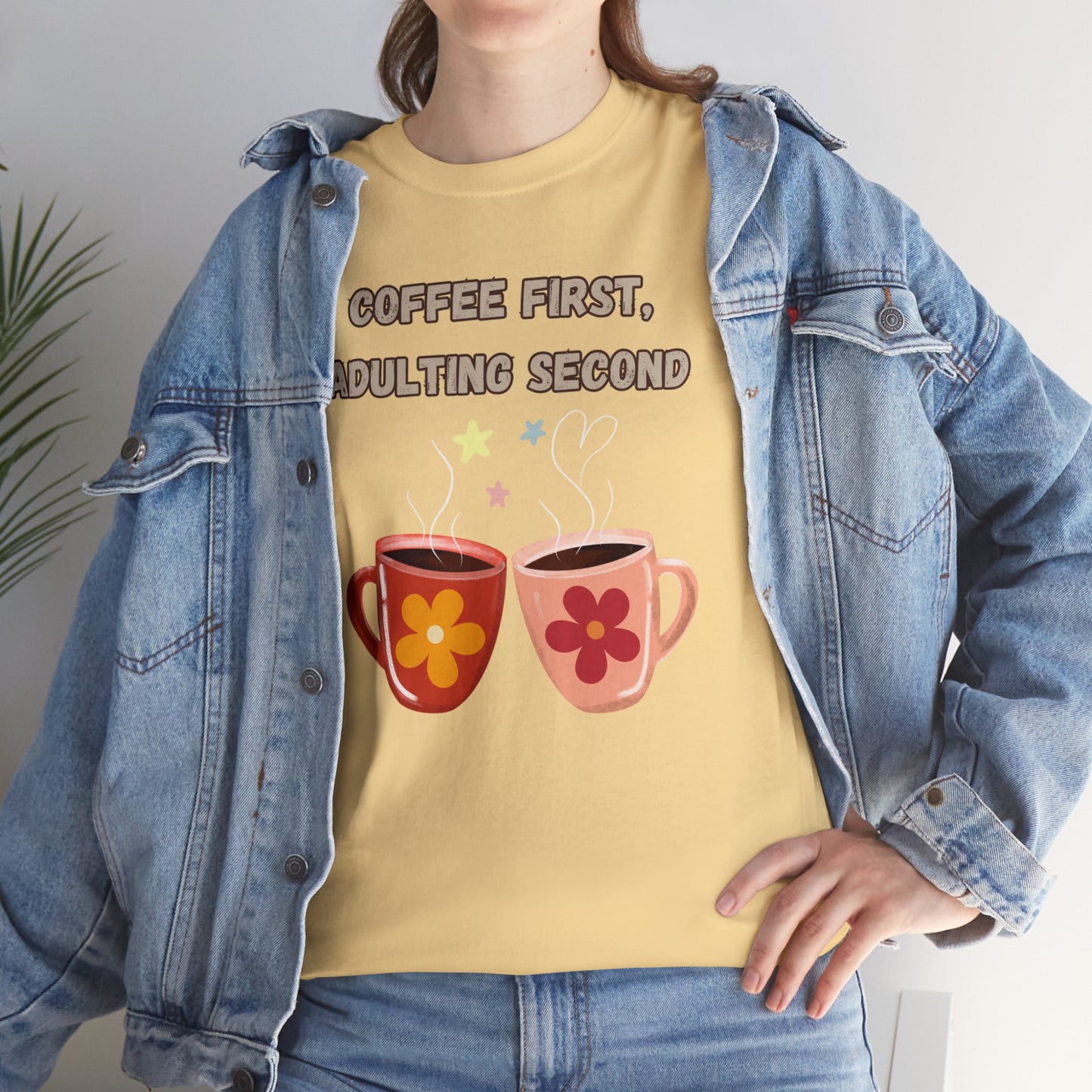 Best Unisex Coffee T-Shirt "Coffee first, adulting second"