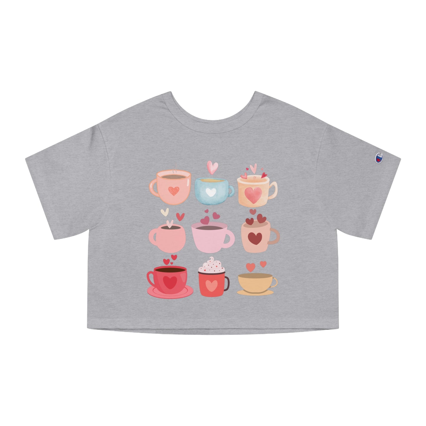 Best Cropped Coffee T-Shirt "Coffee Mugs Hearts"