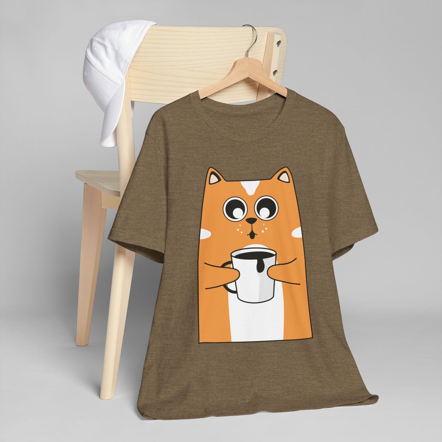 Coffee Cat T-Shirt – Cute Cartoon Cat with Coffee Cup Graphic Tee for Coffee Lovers (USA Only)
