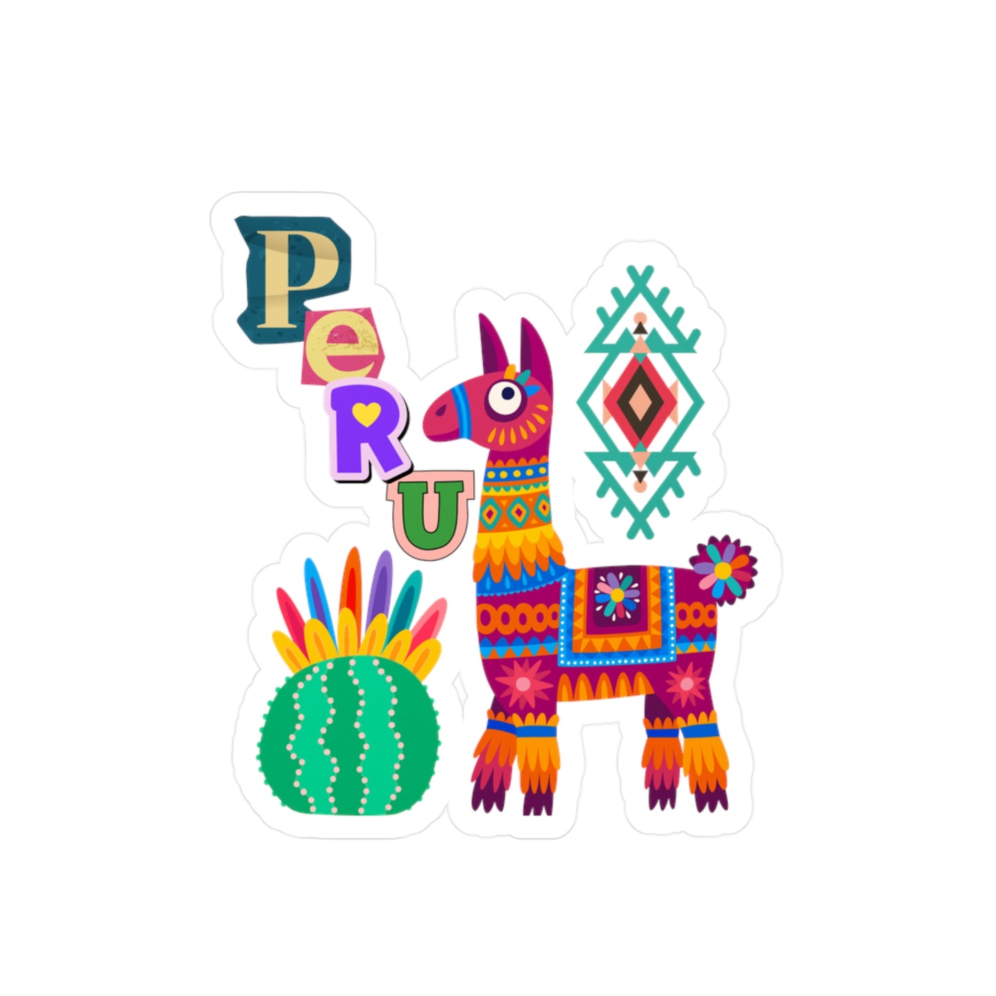 Best Peru Colorful Llama Sticker USA Waterproof Vinyl Decal