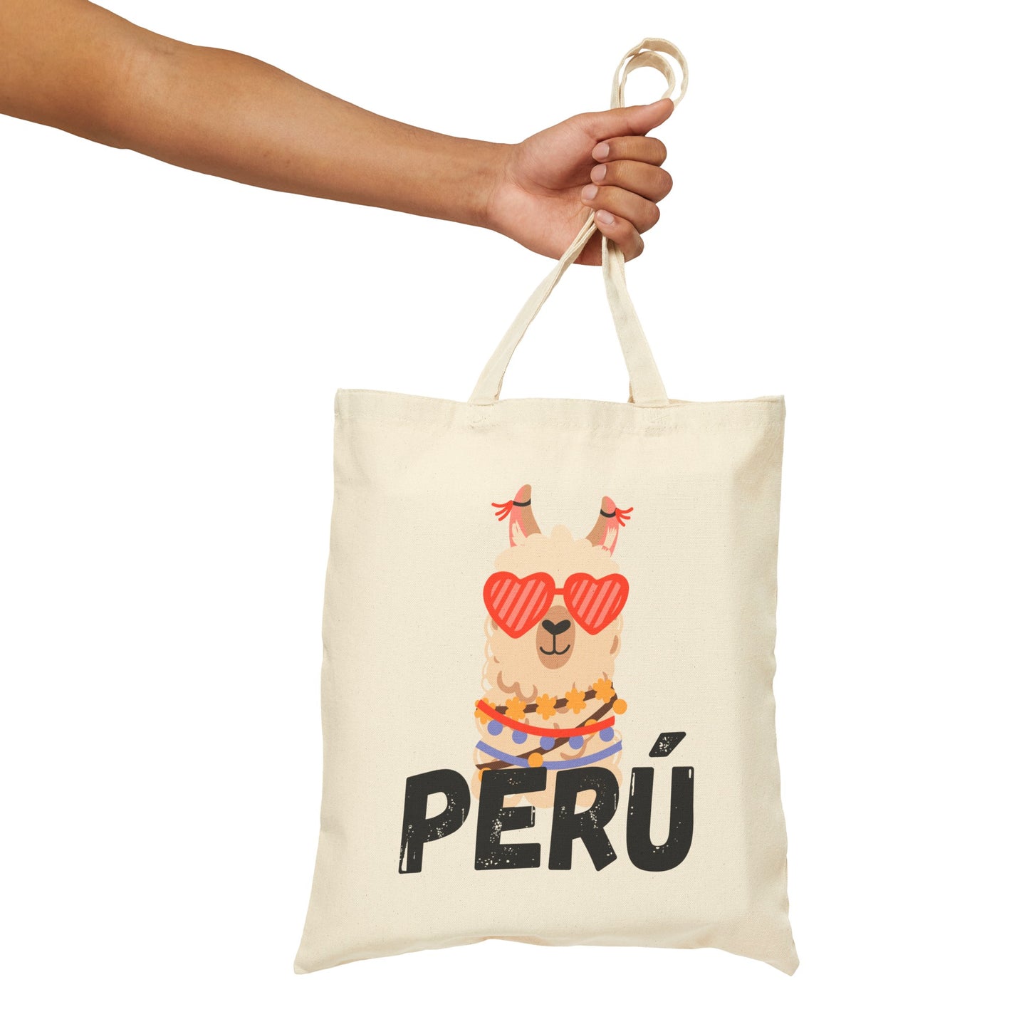 Peruvian Cotton Canvas Tote Bag "Llama Heart"