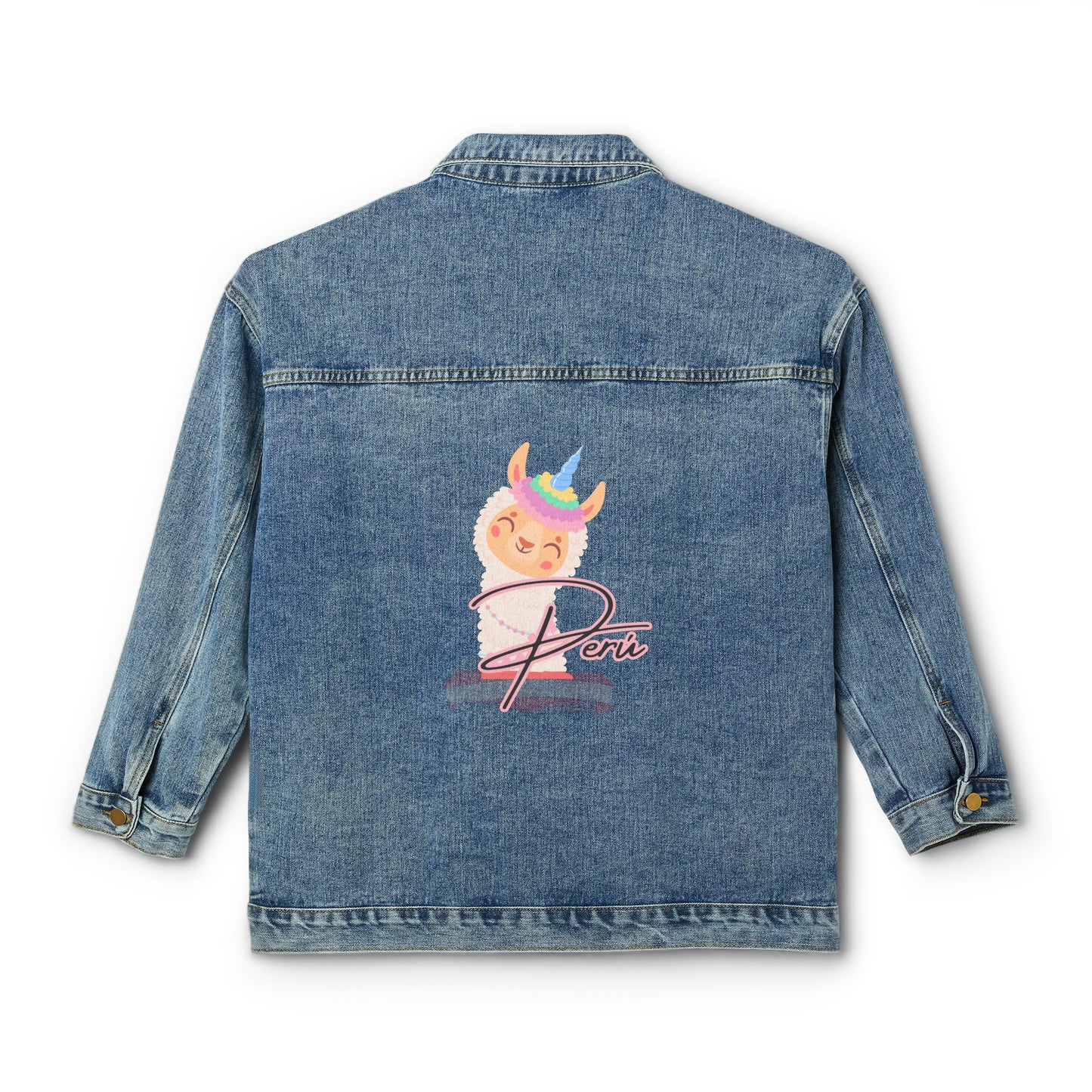 Peruvian Women's Denim Jacket "Llama Rainbow"