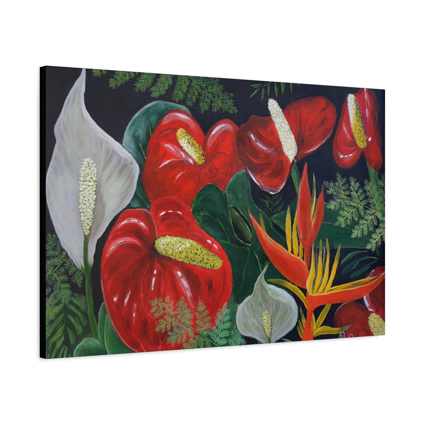 Red Anthuriums & Bird of Paradise — Canvas Print