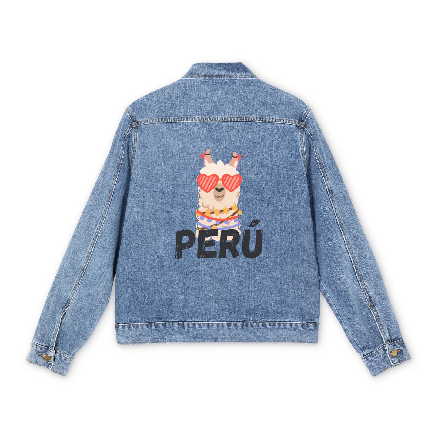 Peruvian Inspired Men's Denim Jacket "Llama Heart"