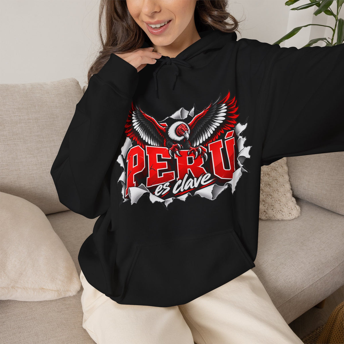 Best Perú es Clave Condor Hoodie - Red & White Peru Gift