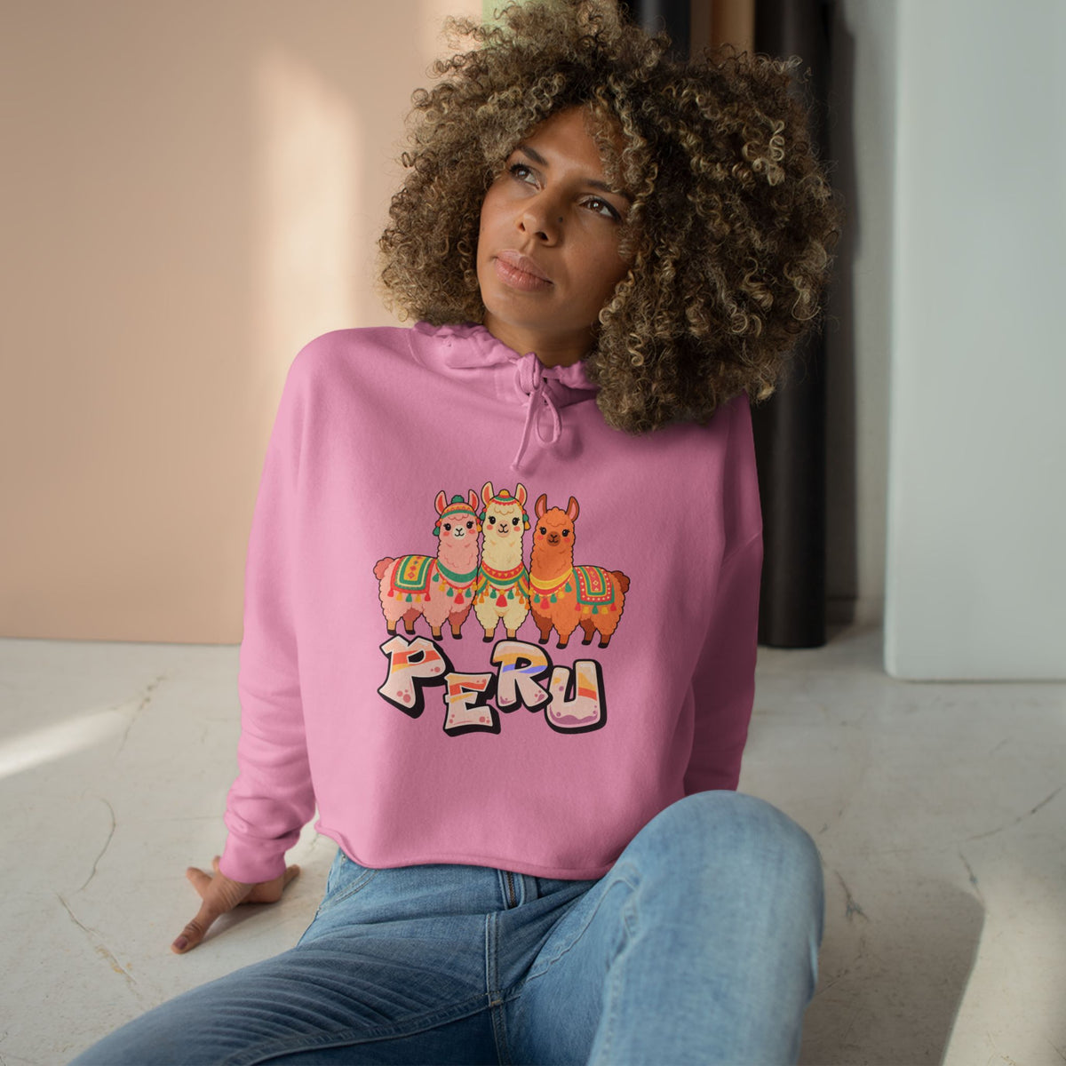 Best Pastel Llama Peru Crop Hoodie - Cute Llama Trio Gift