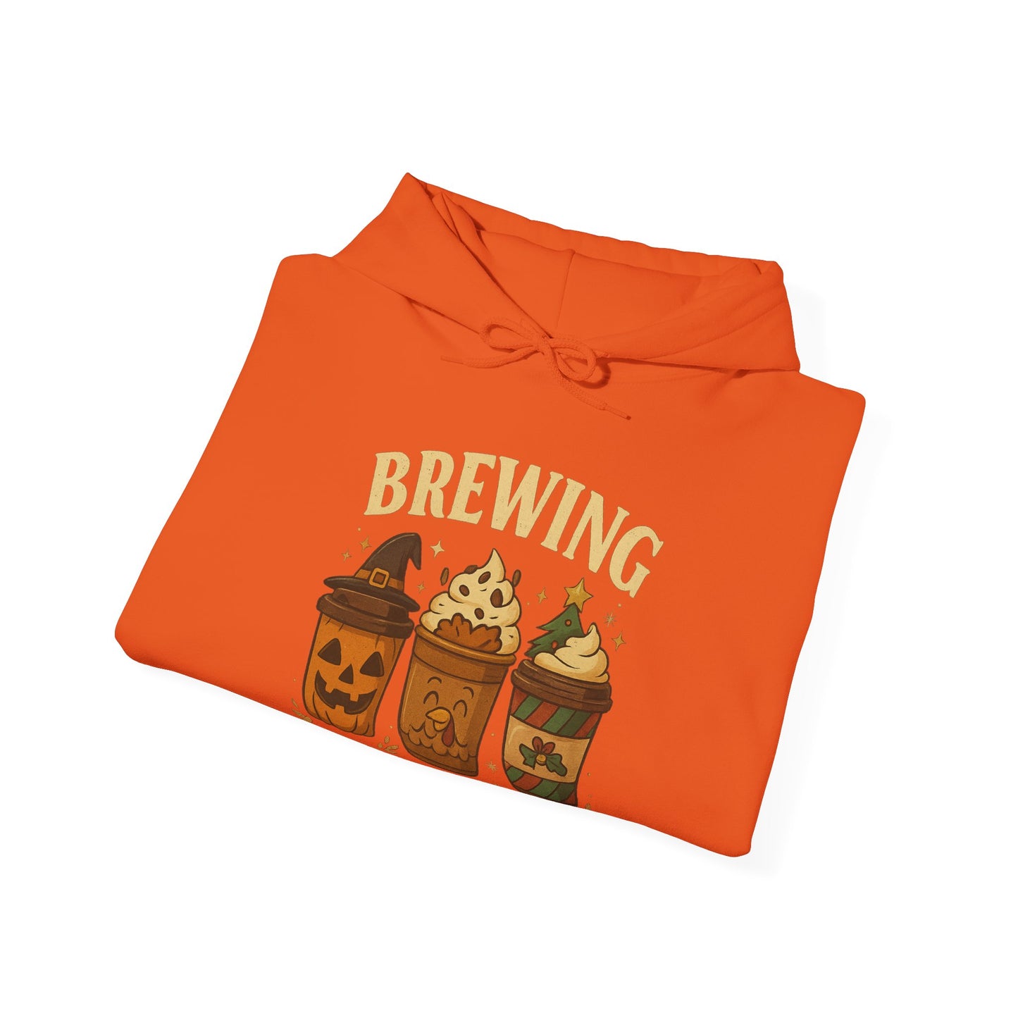 Brewing ’Tis The Season Hoodie USA 🎃🦃🎄 – Unisex Holiday Coffee Hoodie