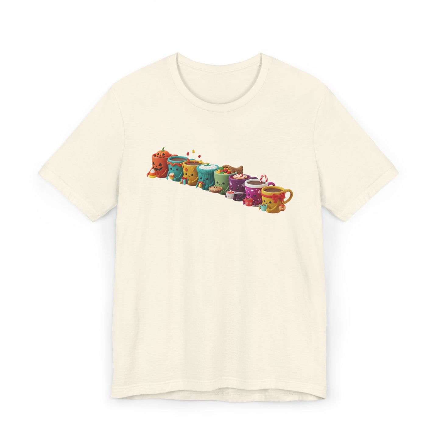 ☕🎉 Festive Coffee Cups Parade T-Shirt USA | Holiday Coffee Tee