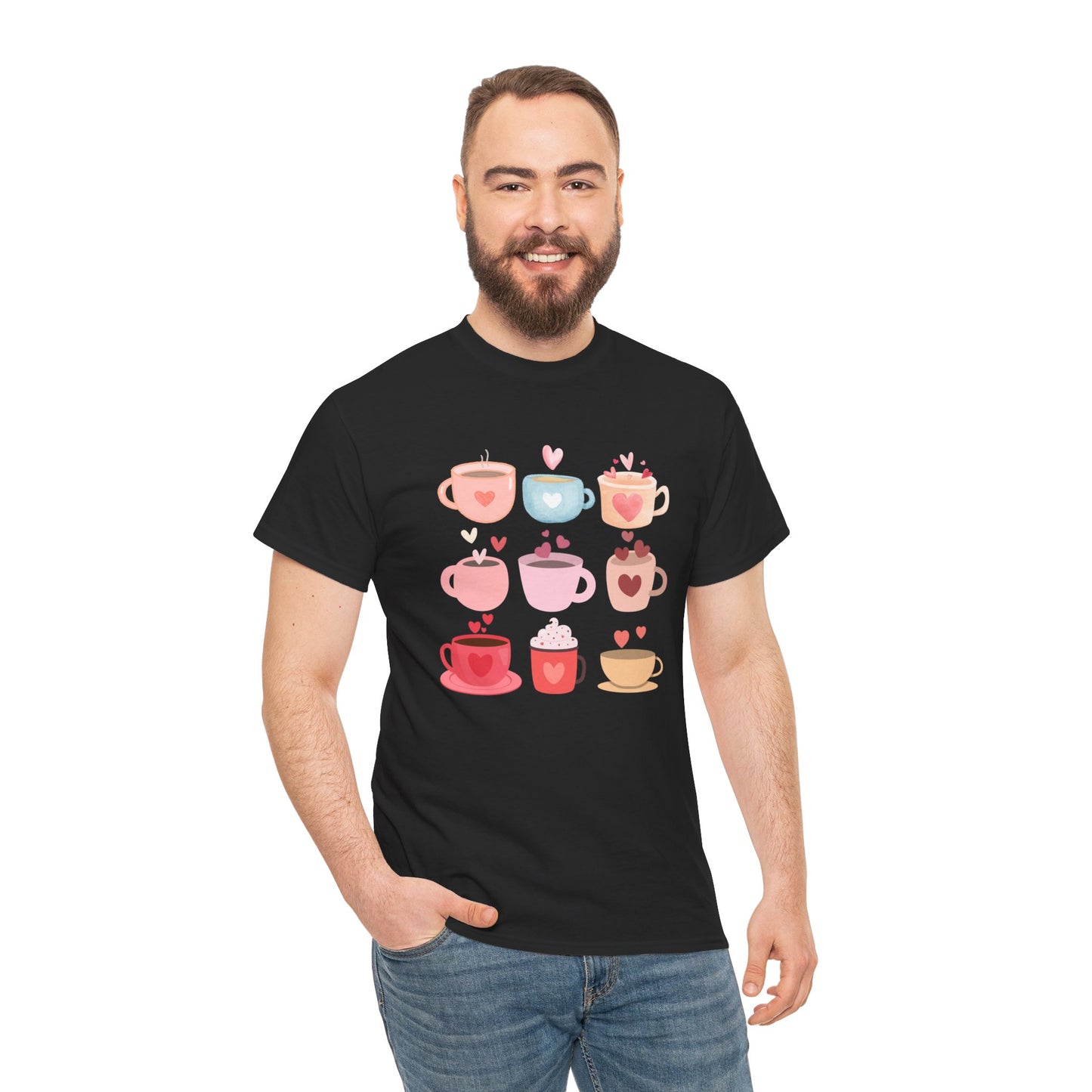 Best Unisex Coffee T-Shirt "Coffee Mugs Hearts"