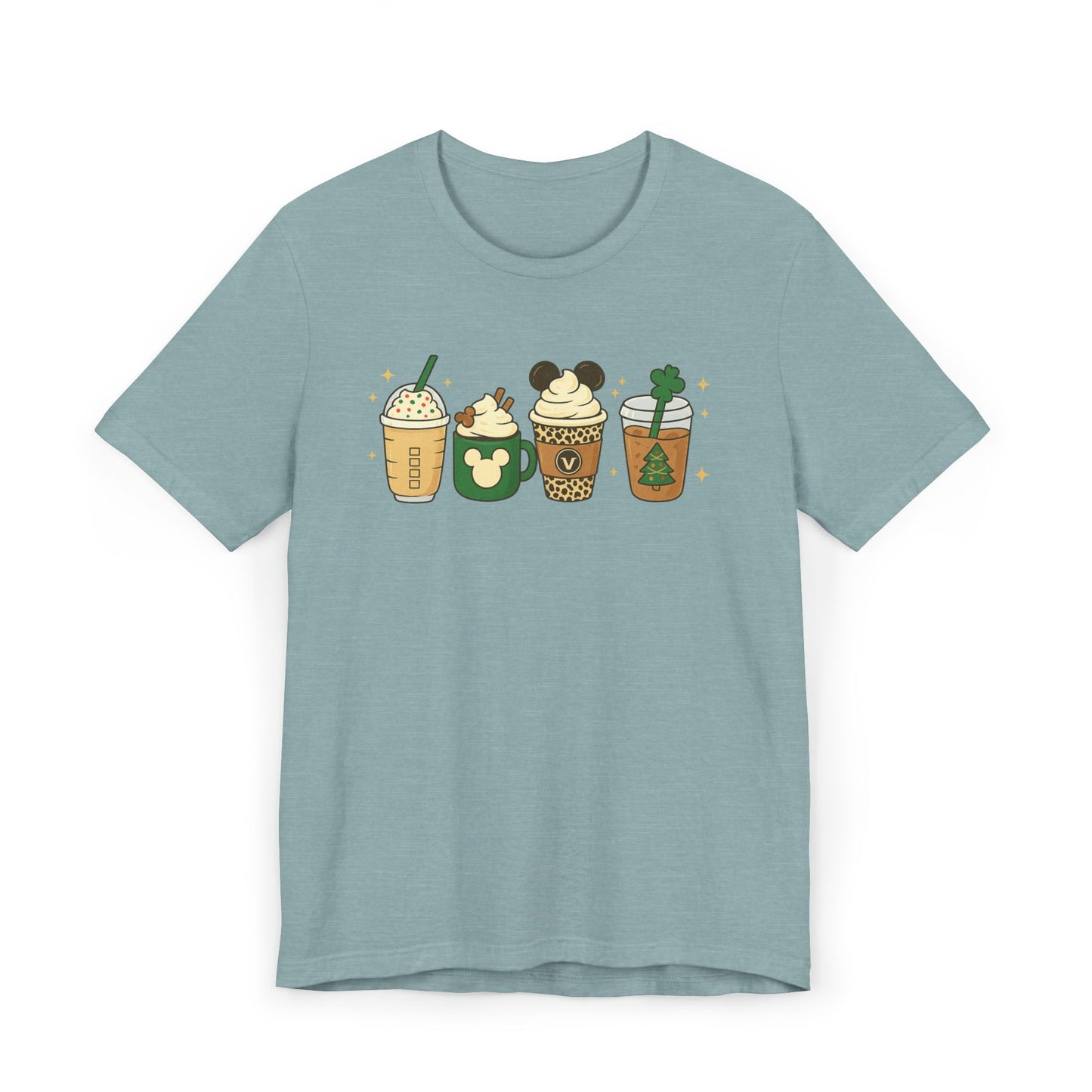 ☕🎄 Holiday Coffee Cups Unisex T-Shirt USA | Festive Coffee Tee