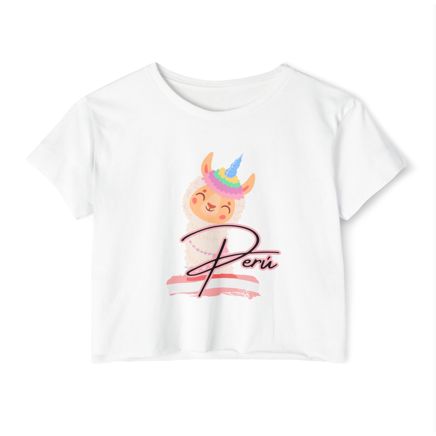 Peruvian Crop Top "Llama Rainbow"