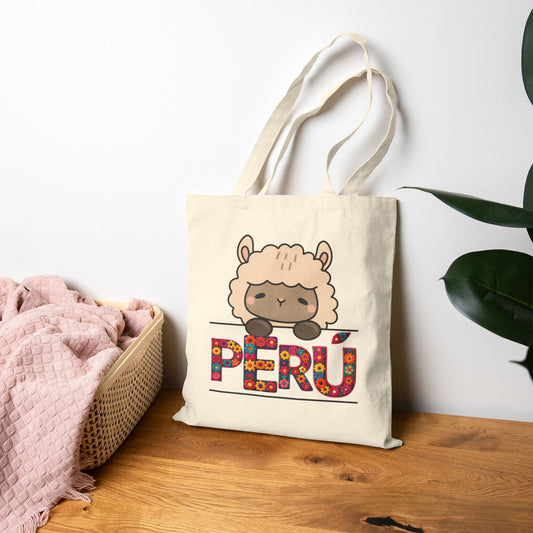 Best Peruvian Canvas Tote Bag "Peru Floral Llama"
