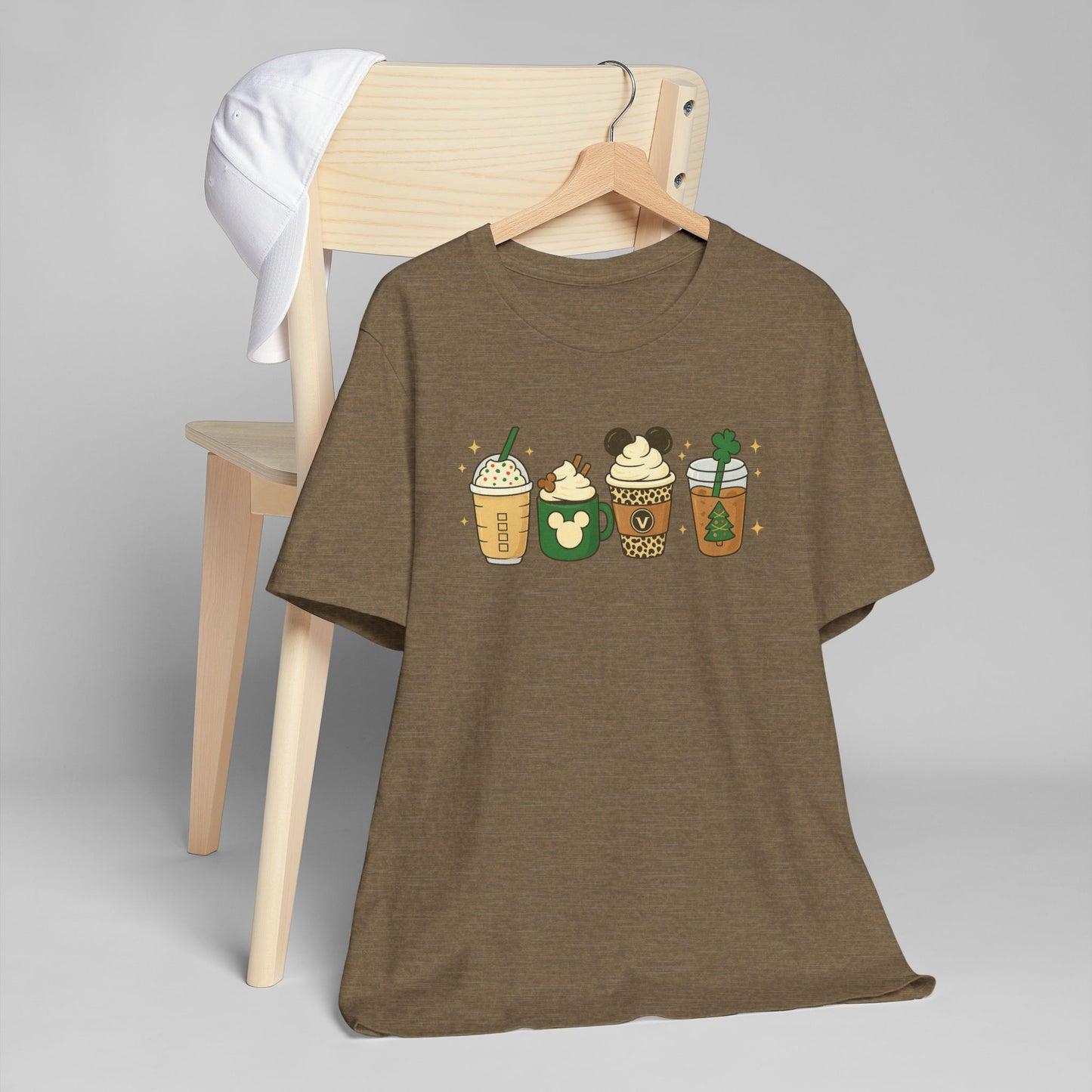☕🎄 Holiday Coffee Cups Unisex T-Shirt USA | Festive Coffee Tee