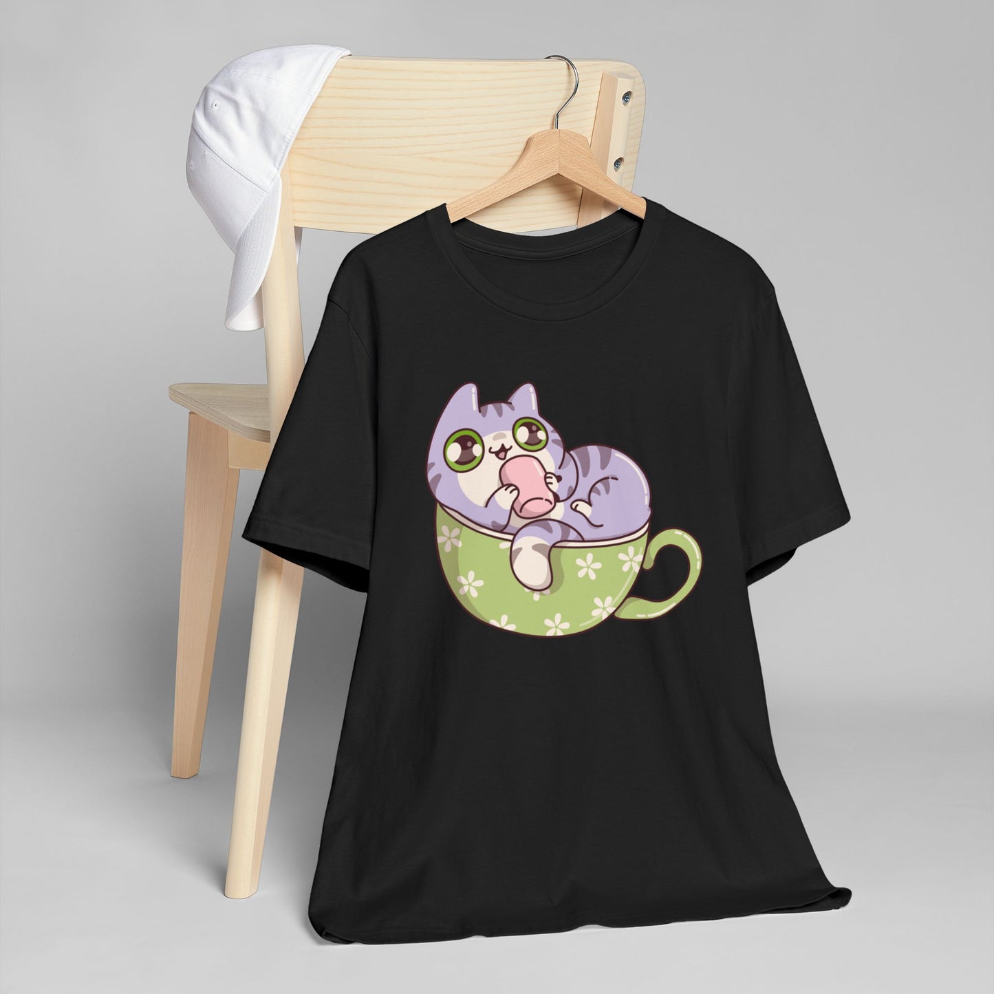 Cat in a Teacup T-Shirt – Cute Cartoon Kitty Coffee Cup Graphic Tee for Cat & Coffee Lovers (USA Only)