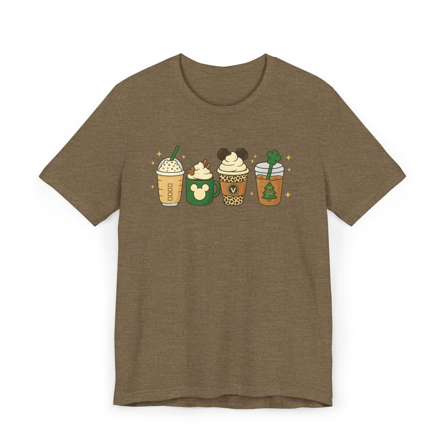 ☕🎄 Holiday Coffee Cups Unisex T-Shirt USA | Festive Coffee Tee