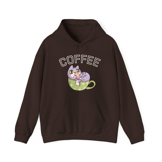 Coffee Cat in a Cup Hoodie – Cute Kitty Coffee Graphic Sweatshirt for Coffee Lovers (USA Only)