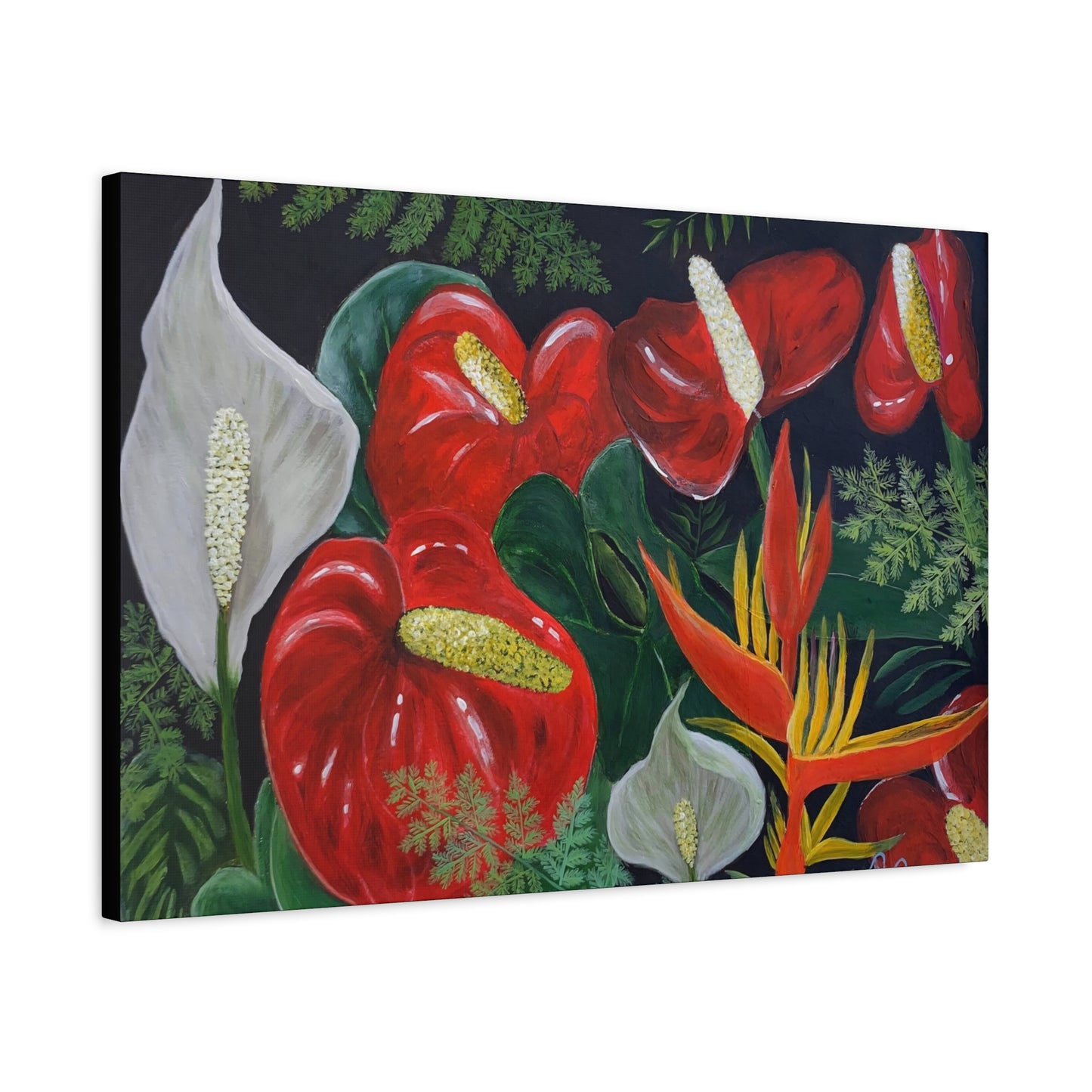 Red Anthuriums & Bird of Paradise — Canvas Print